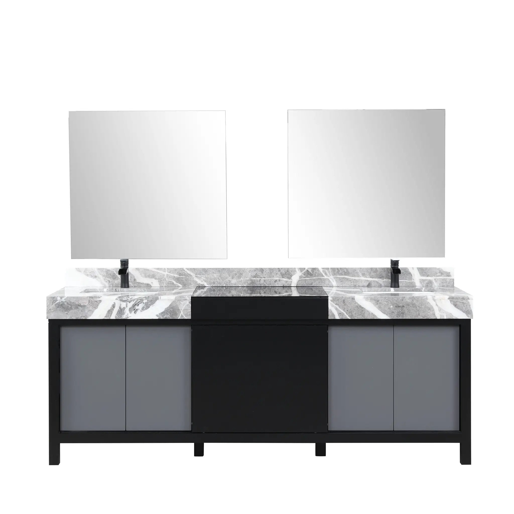 Lexora Zilara 84 in W x 22 in D Black and Grey Double Bath Vanity and Castle Grey Marble Top by Lexora
