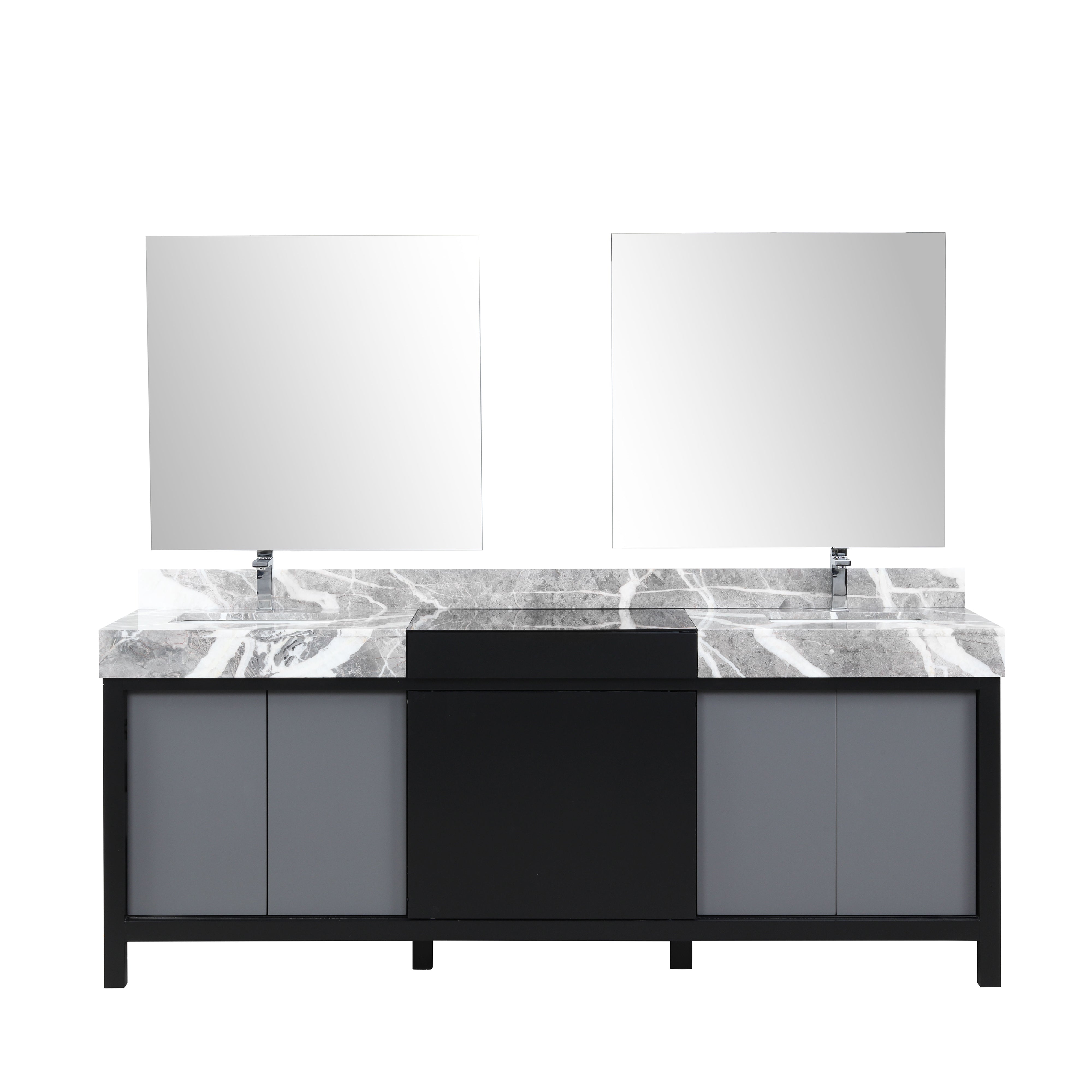 Lexora Zilara 84 in W x 22 in D Black and Grey Double Bath Vanity and Castle Grey Marble Top
