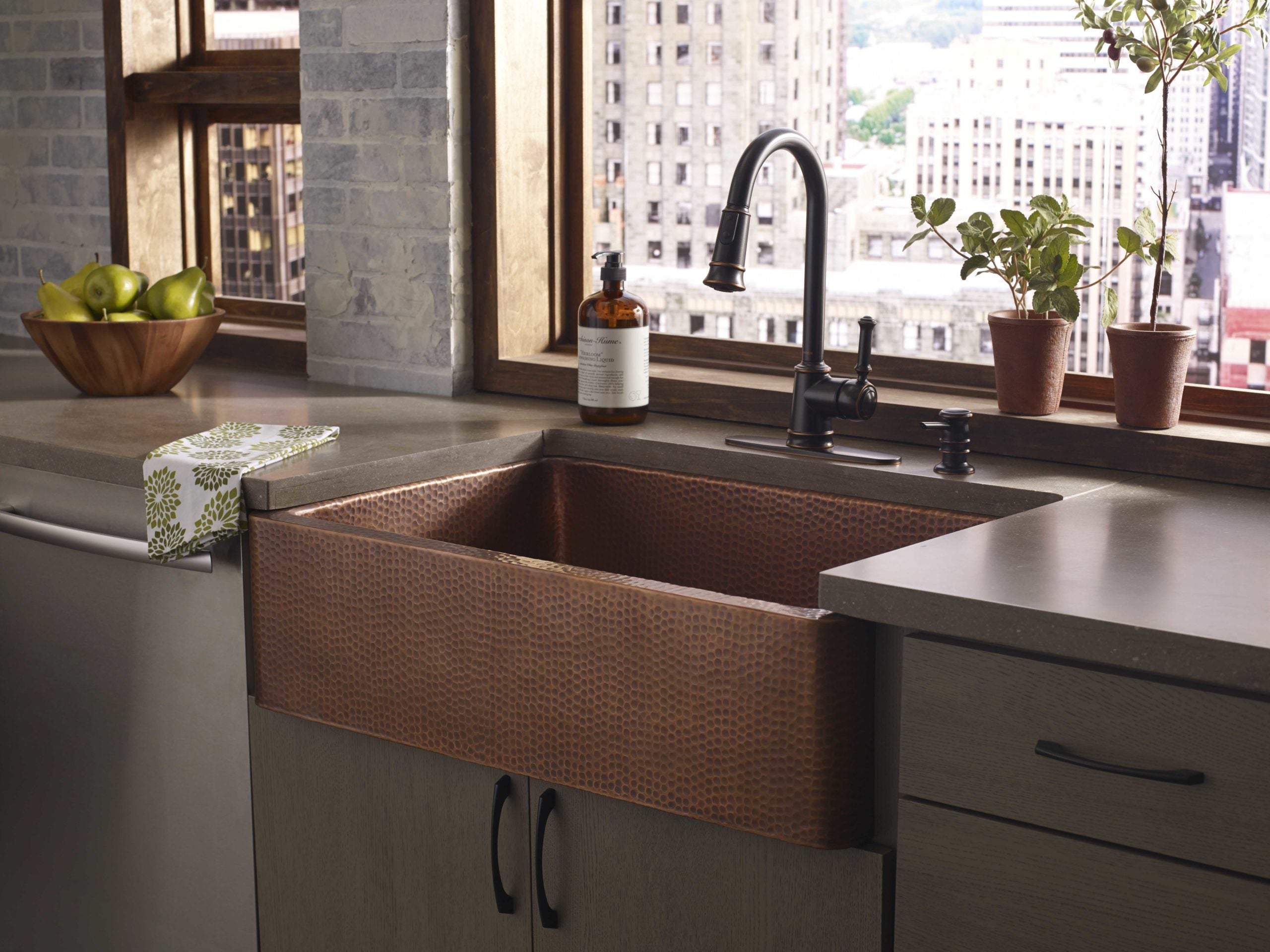 antique copper hammered sink