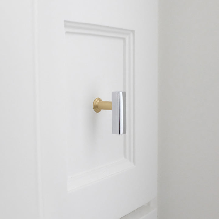 polished chrome, satin brass knob