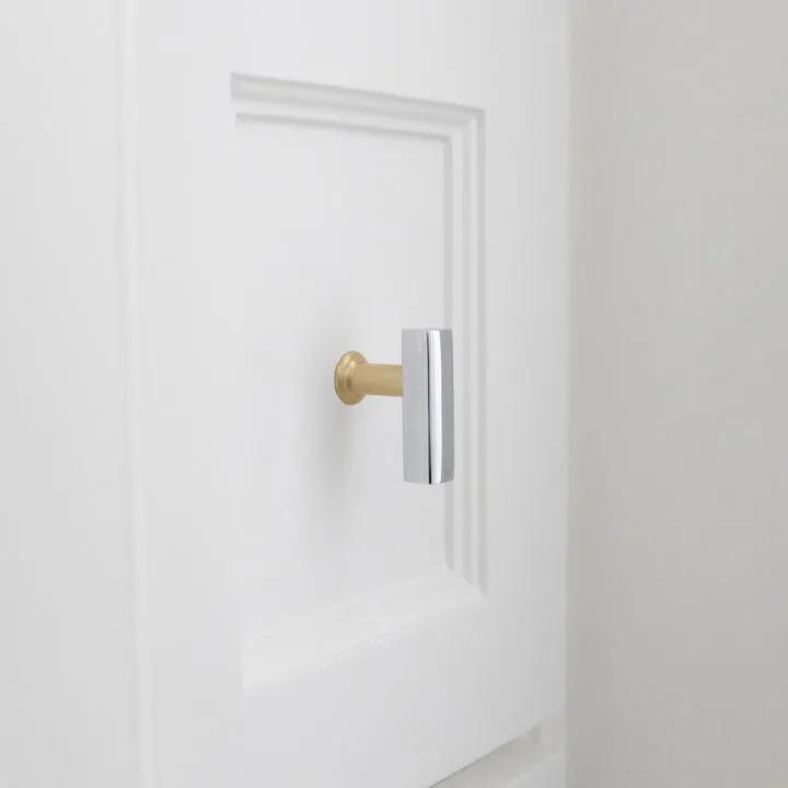 polished chrome, satin brass knob