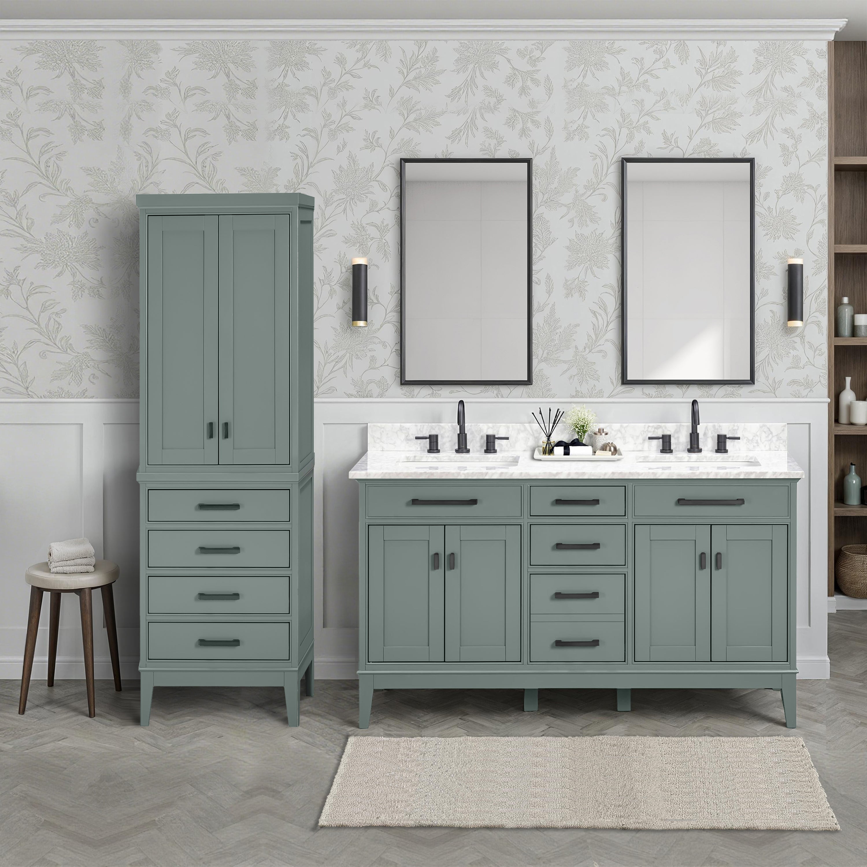 smoke green linen cabinet