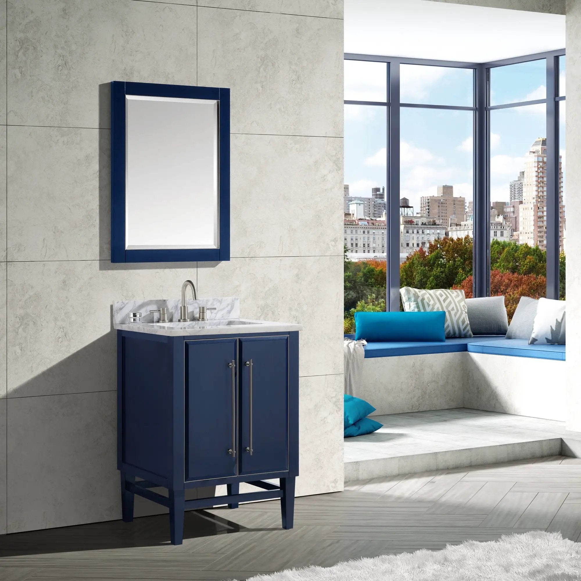 navy blue/silver trim vanity base
