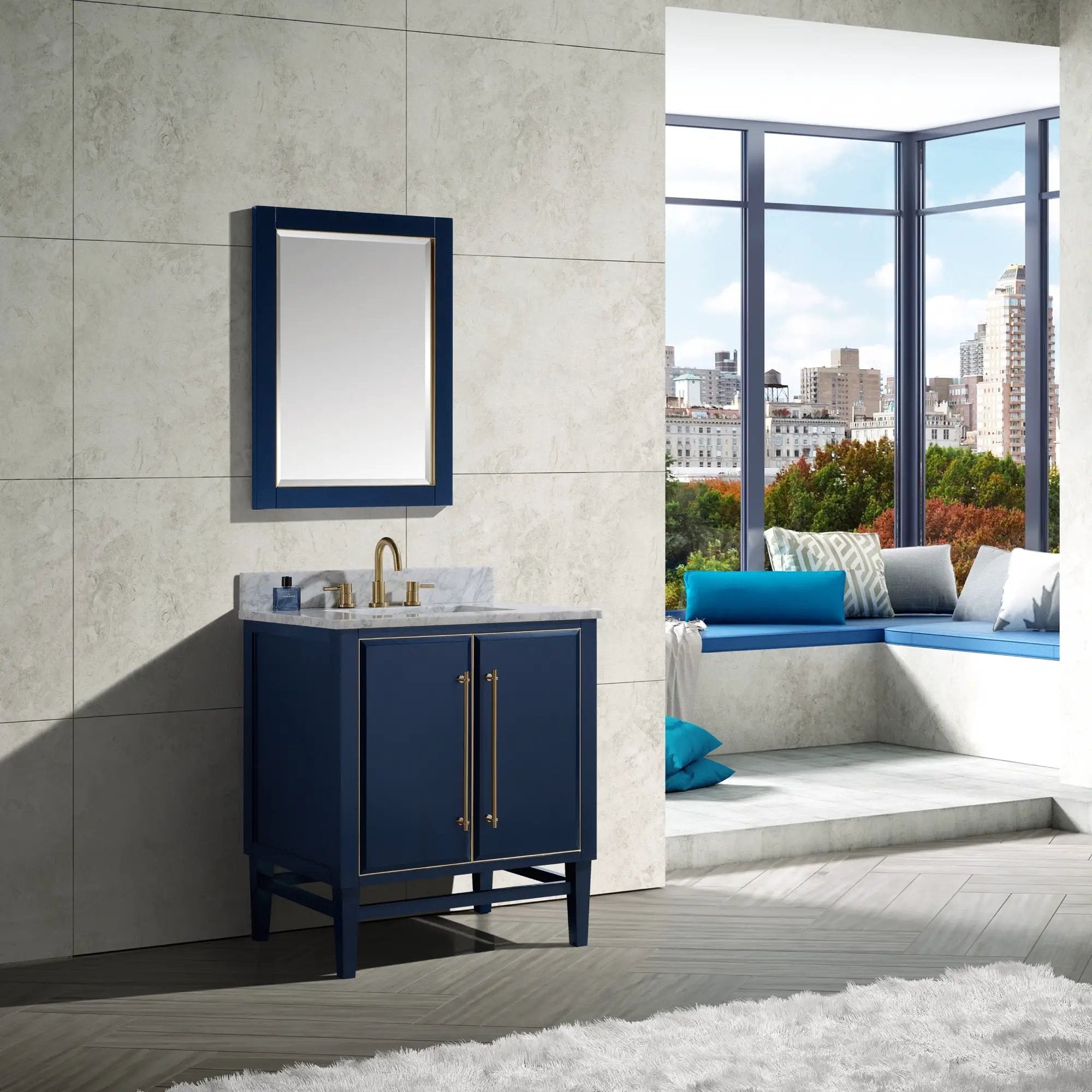 navy blue/gold trim vanity base