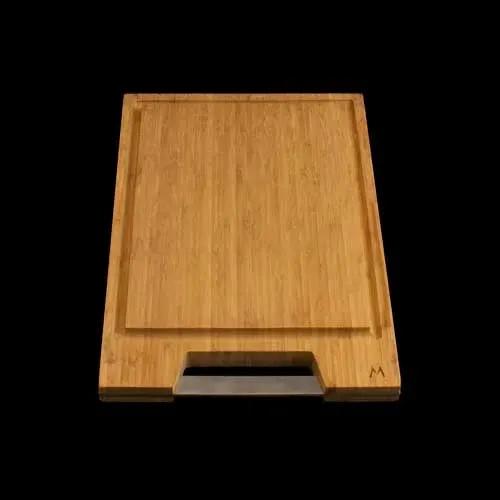 MILA bamboo cutting board with stainless steel handle for 18"L sinks by Mila International