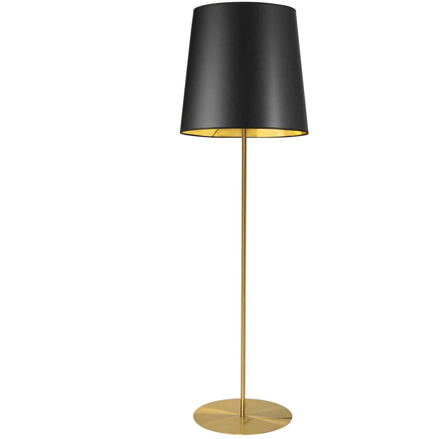 aged brass with black and gold drum shade floor lamp