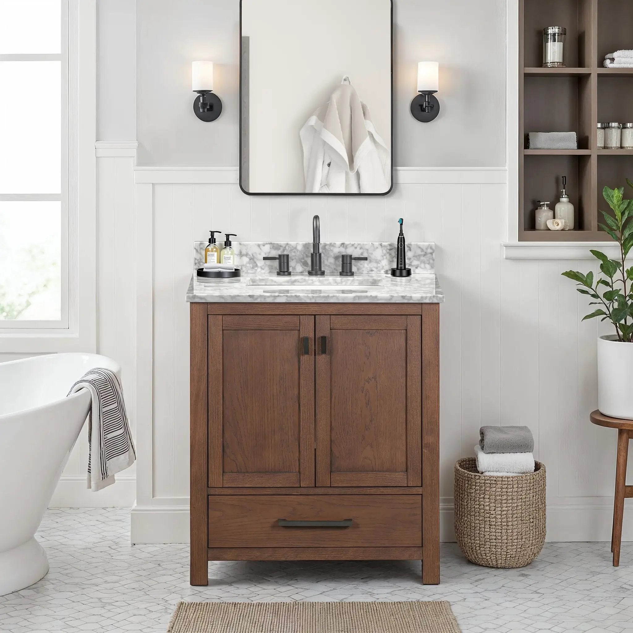 mocha oak vanity set