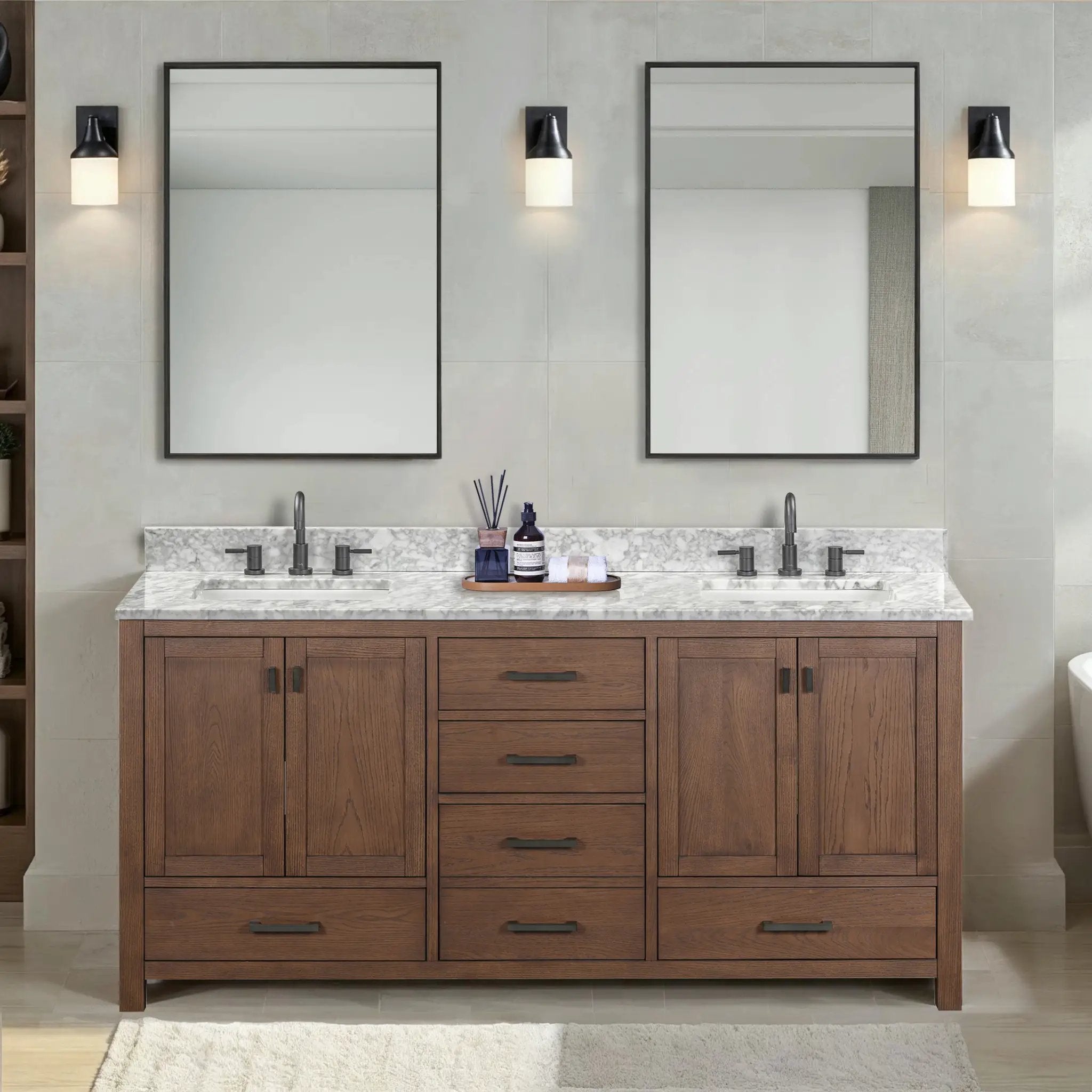 mocha oak vanity set