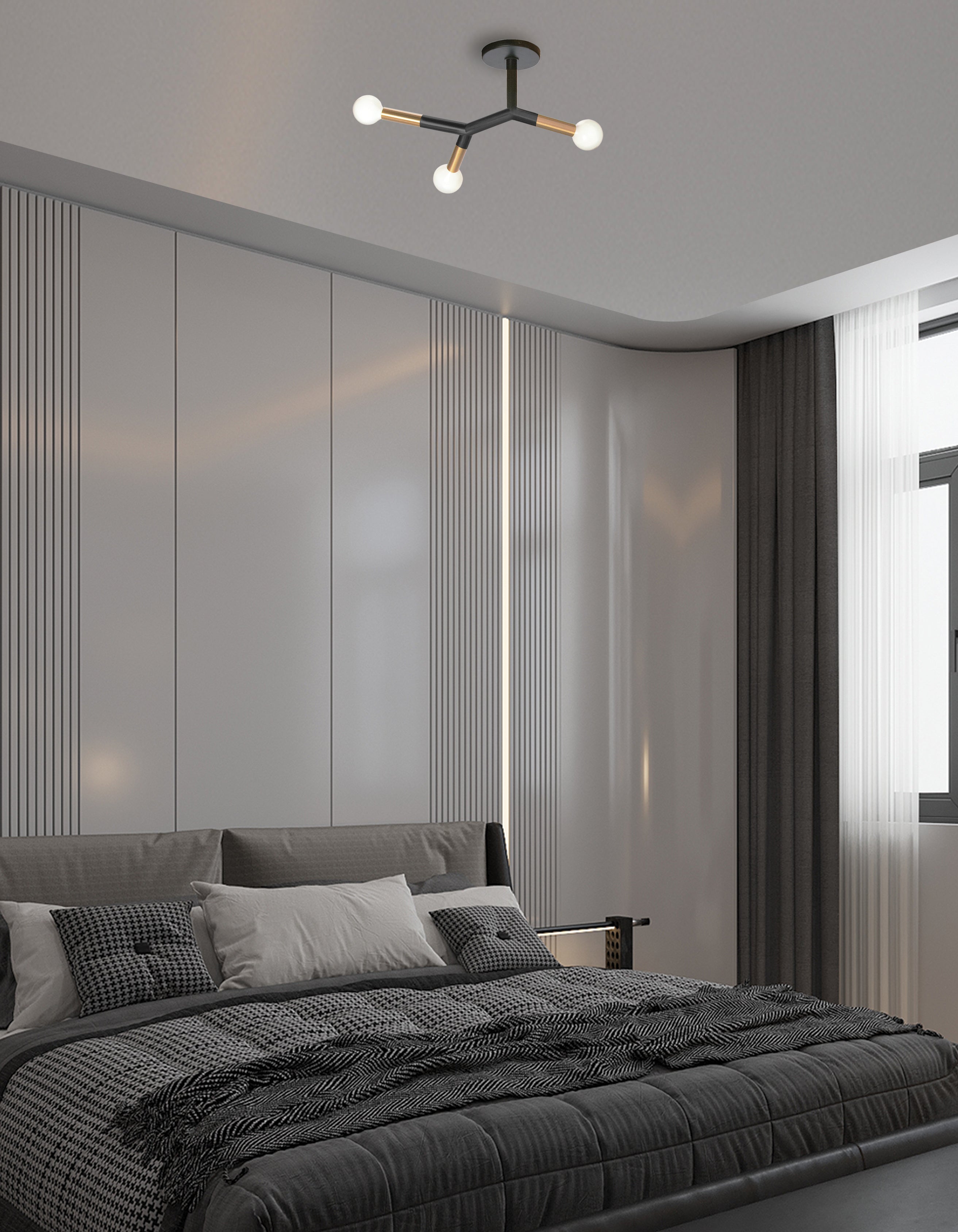 matte black/aged brass flush mount