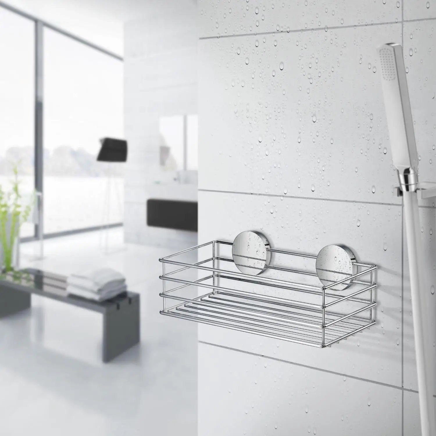 chromed stainless steel shower basket