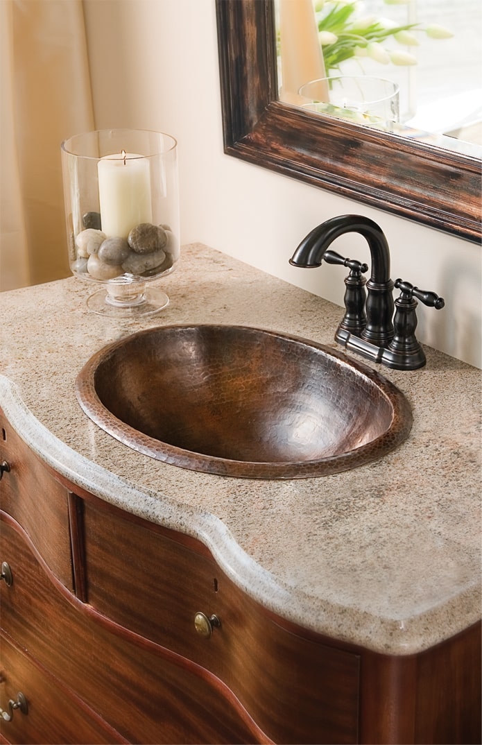 aged copper hammered sink