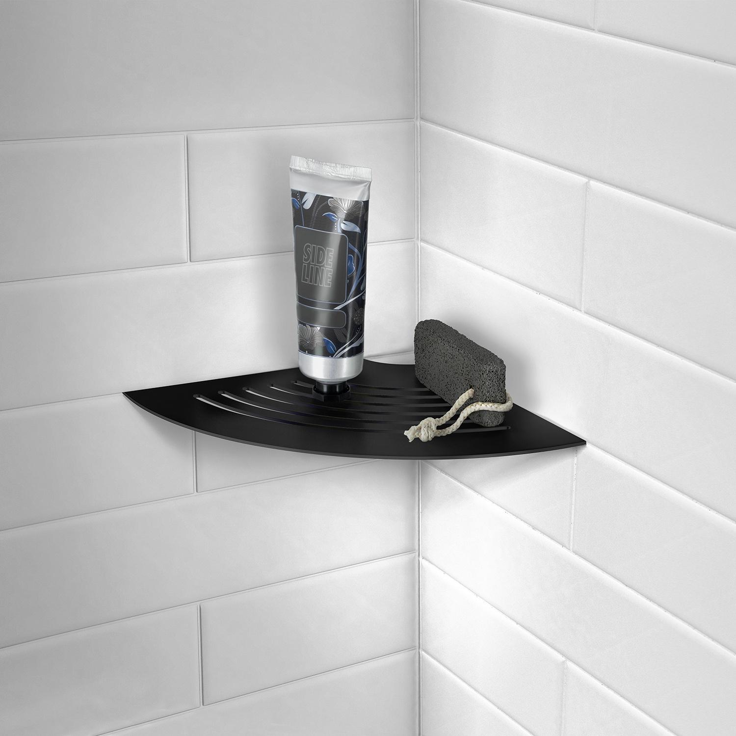 black stainless steel corner shelf