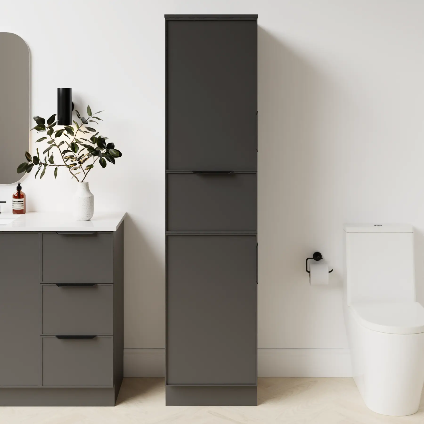 dark grey satin paint linen closet