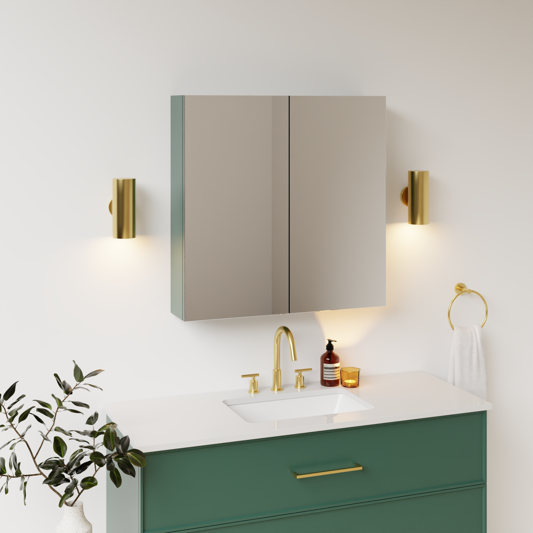 emerald green satin paint medicine cabinet