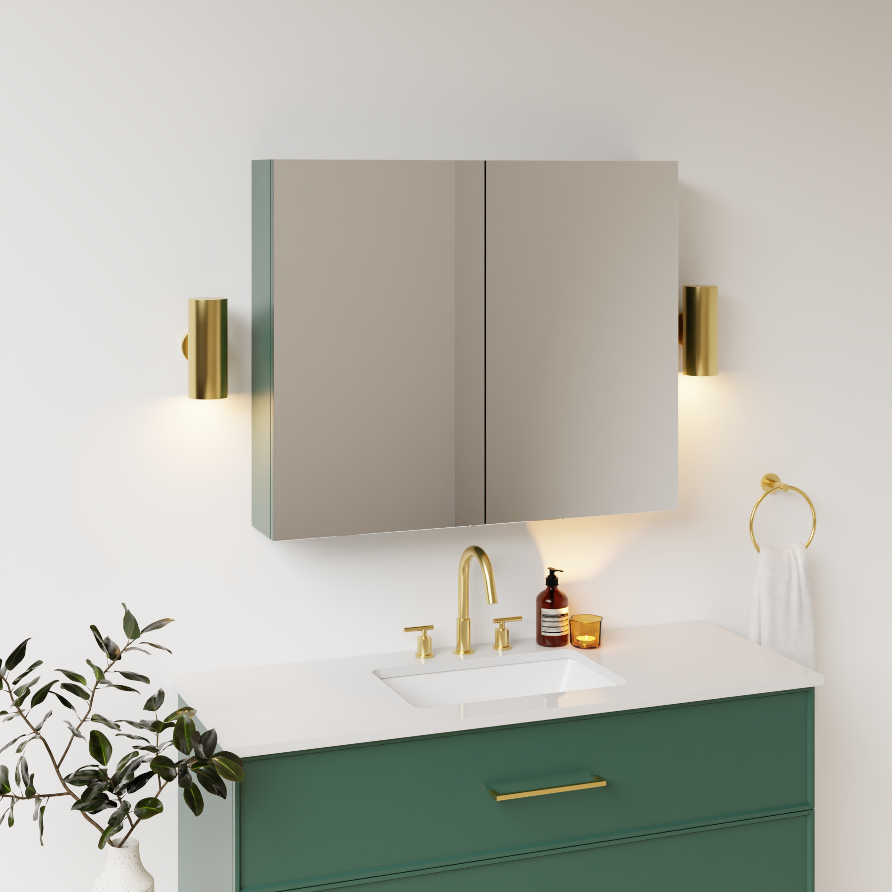 emerald green satin paint medicine cabinet