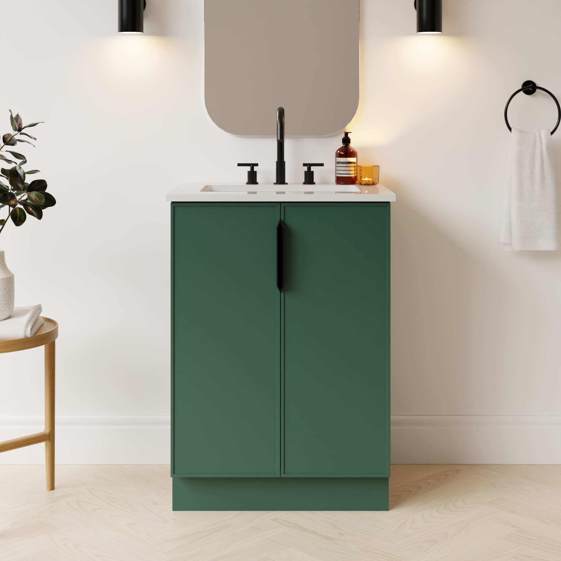 emerald green satin paint vanity