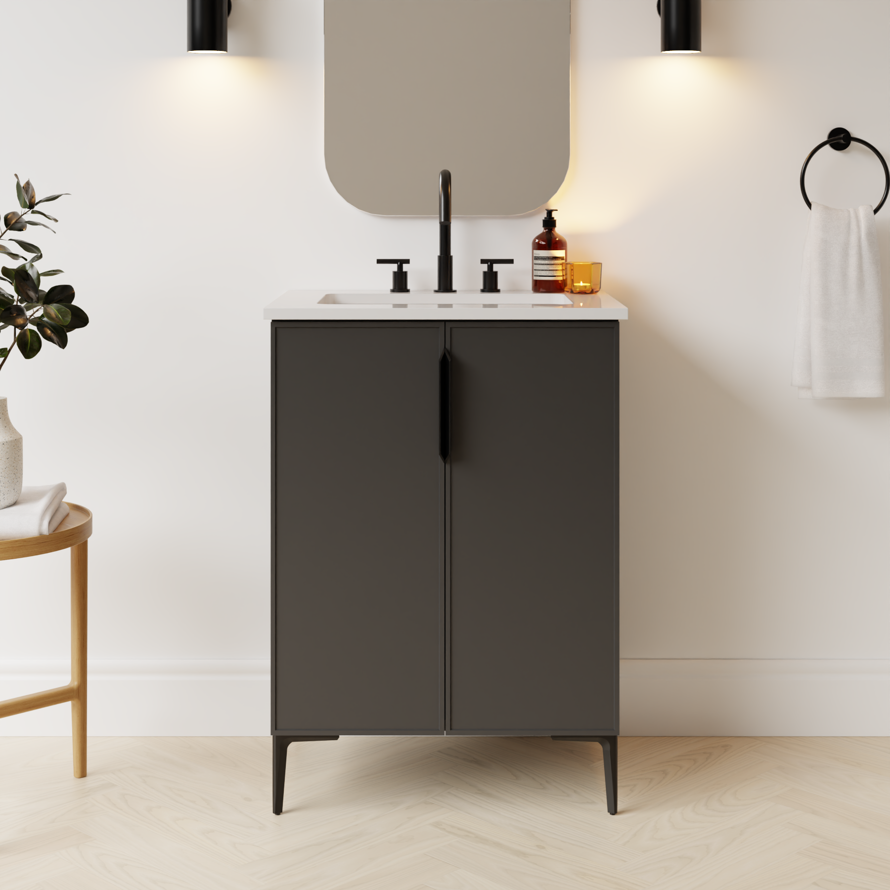 dark grey satin paint vanity