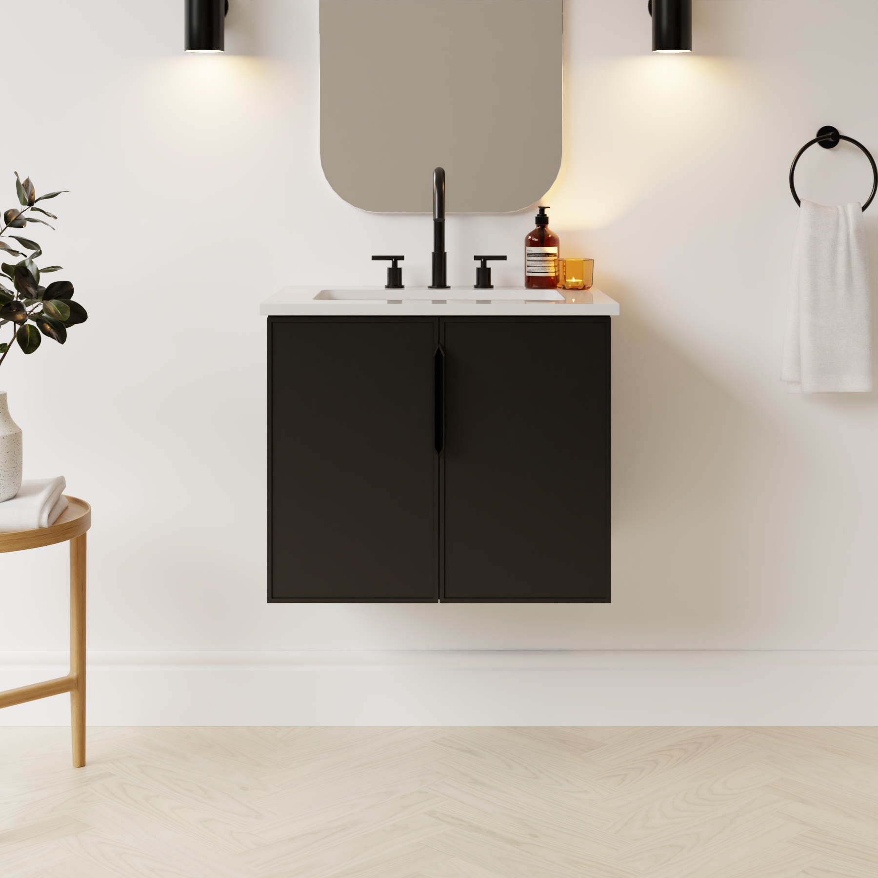 black satin paint vanity