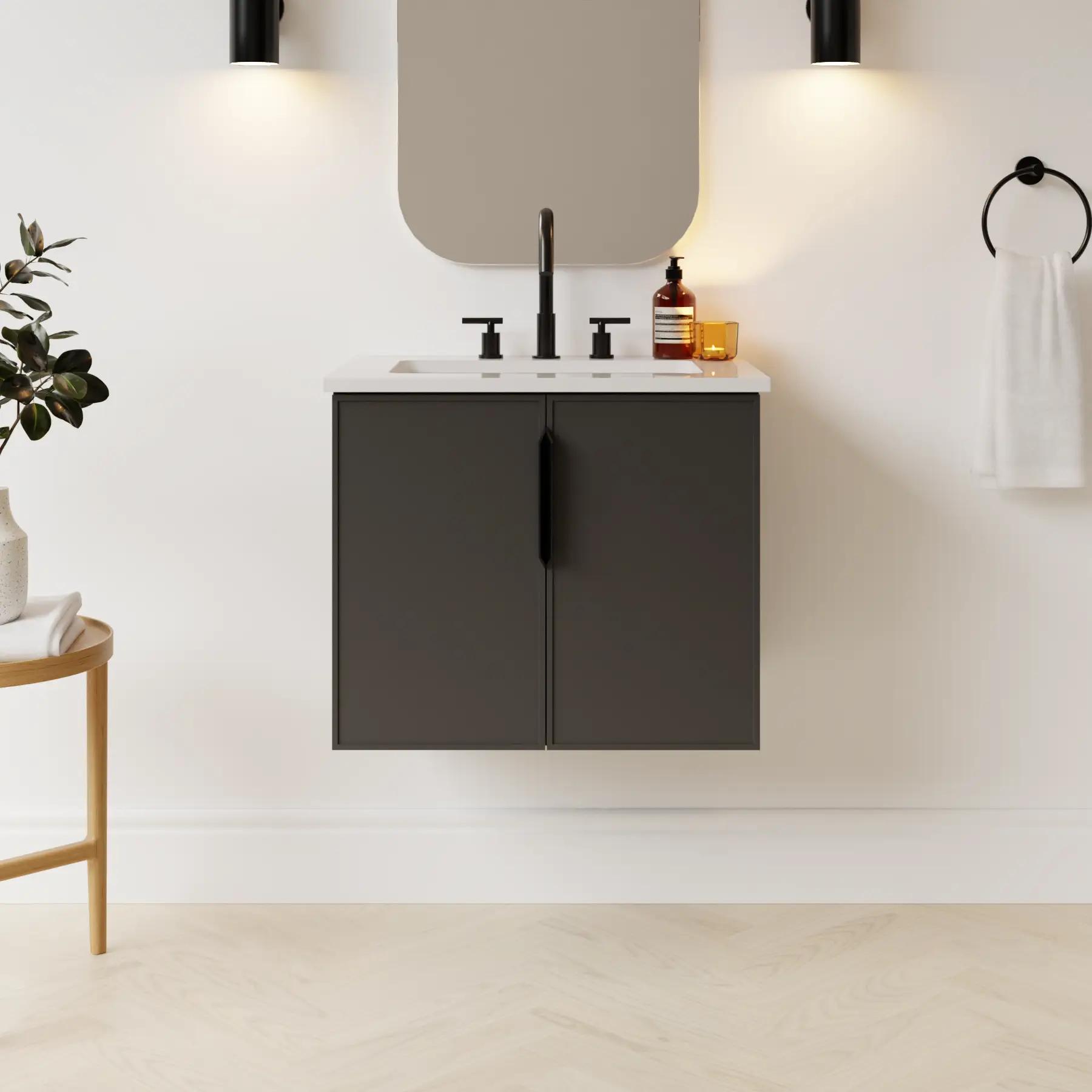 dark grey satin paint vanity