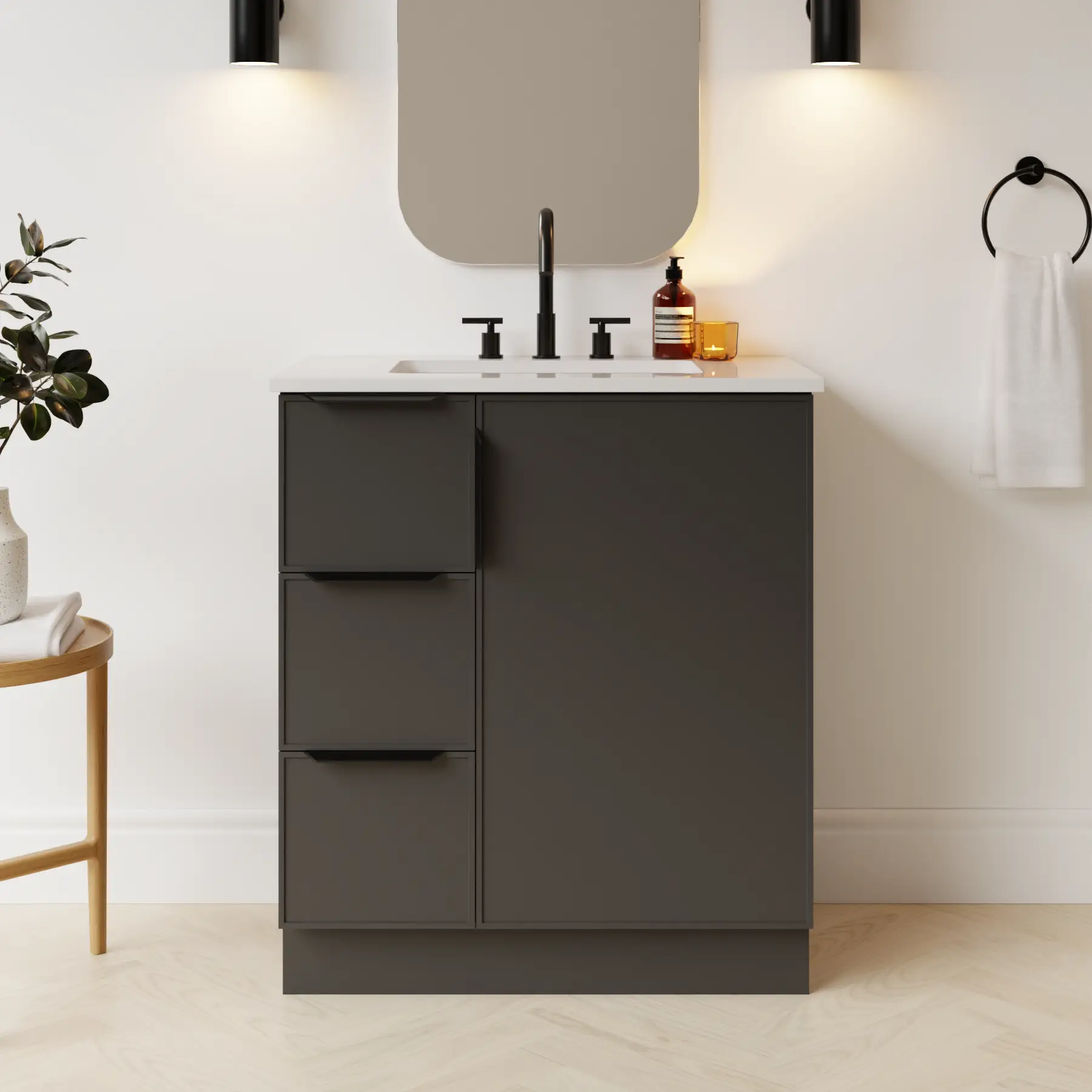 dark grey satin paint vanity