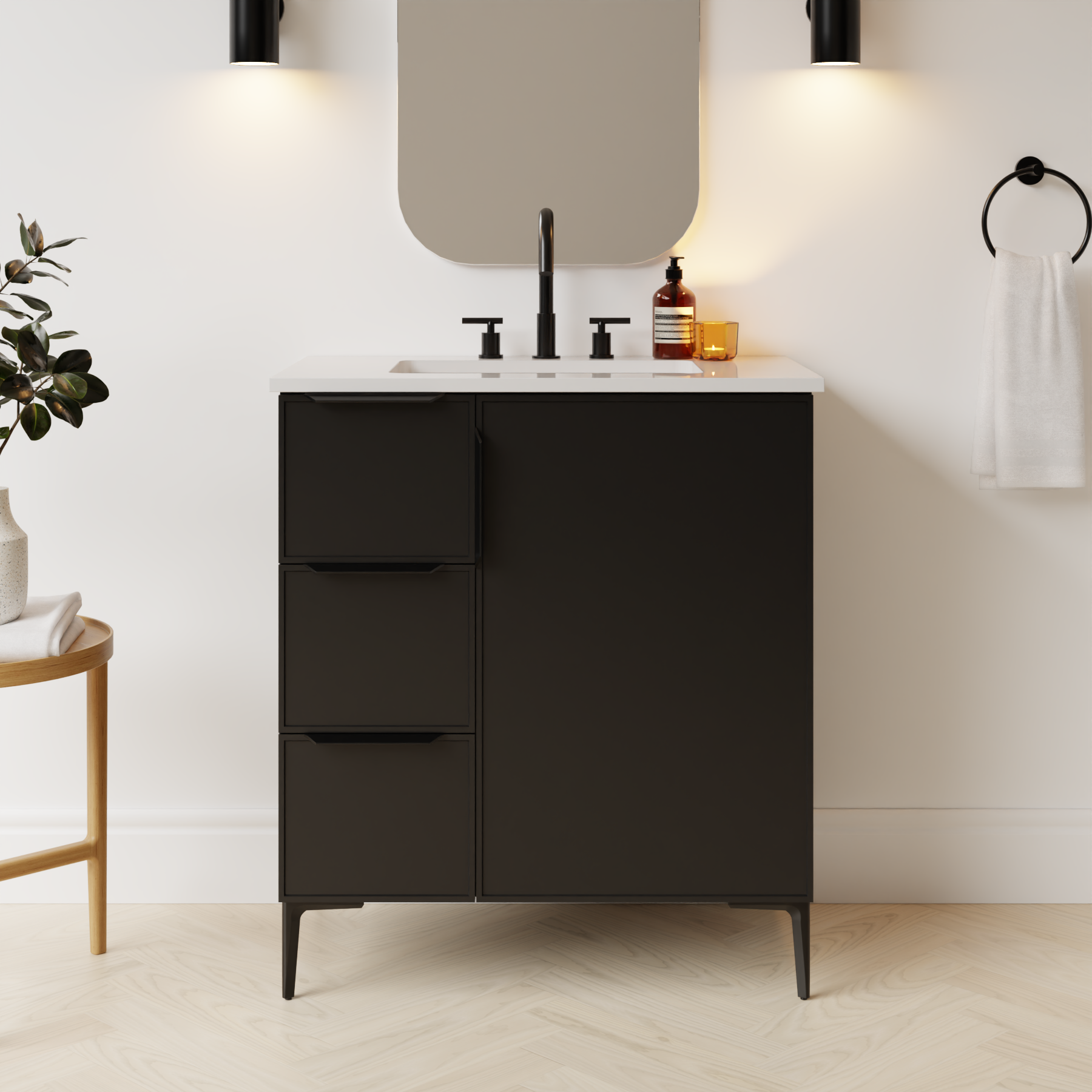 black satin paint vanity