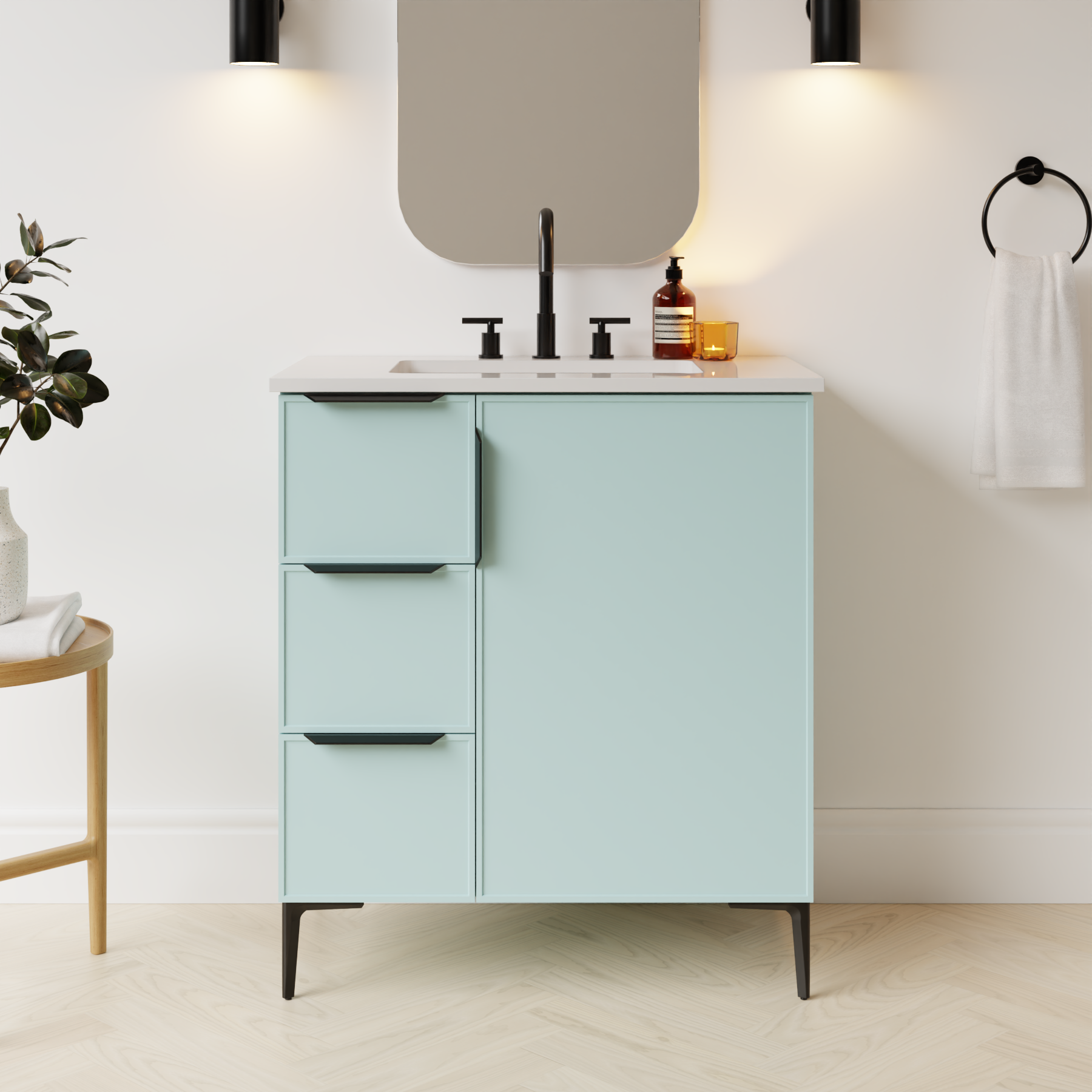 duck egg blue satin paint vanity