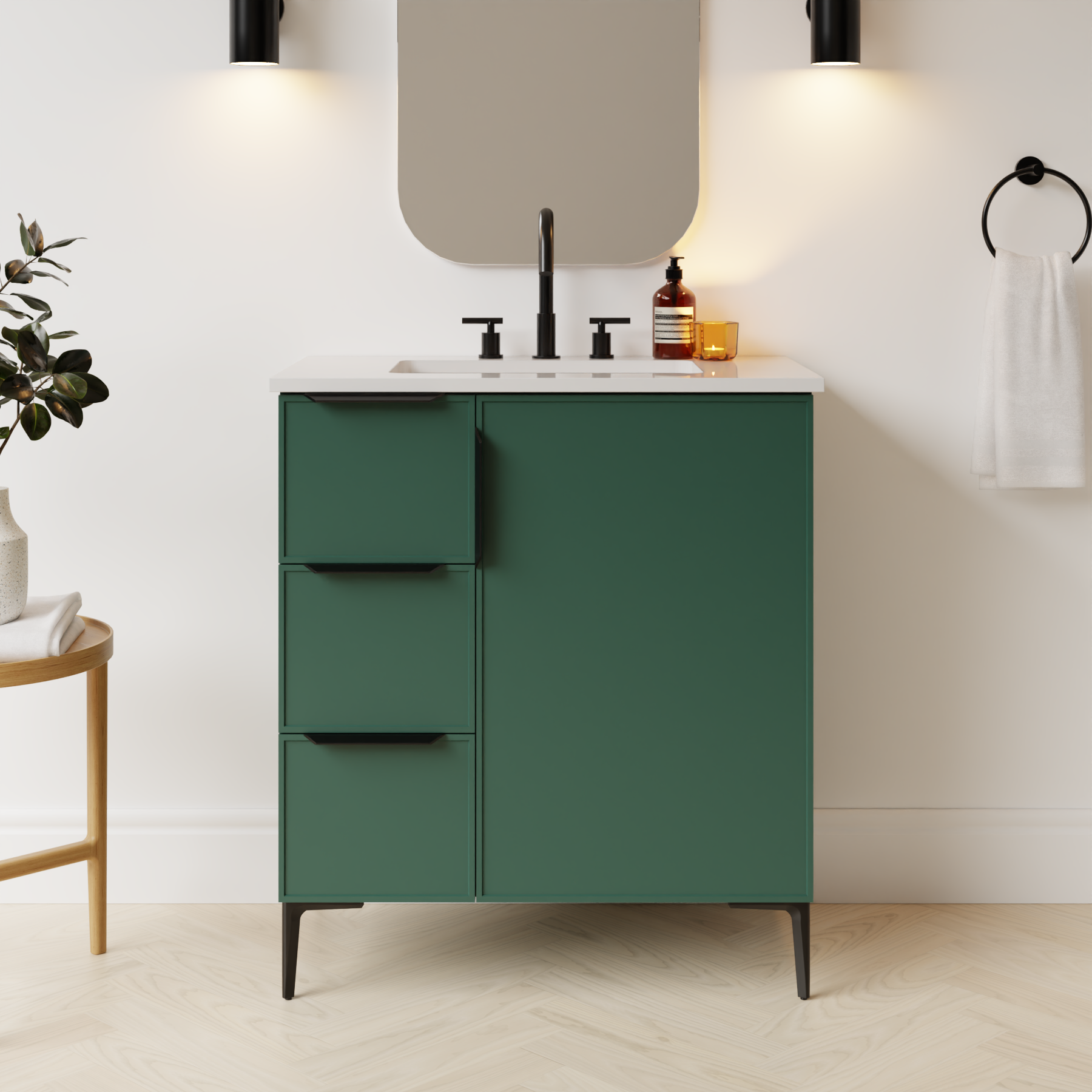 emerald green satin paint vanity