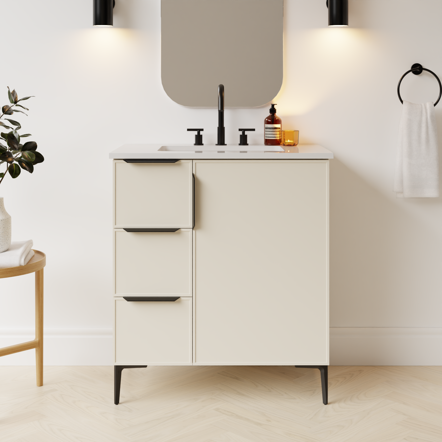 grey beige satin paint vanity