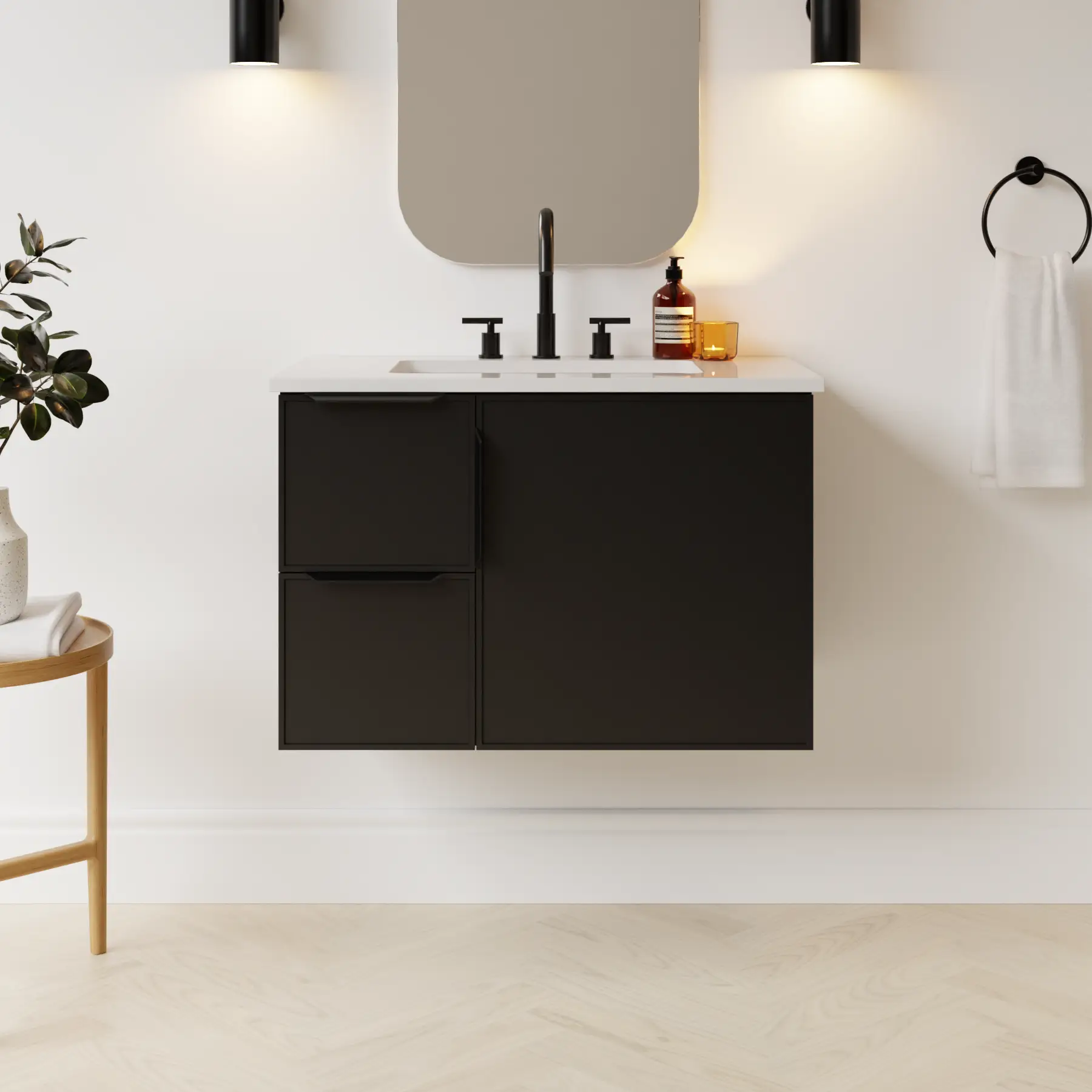 black satin paint vanity
