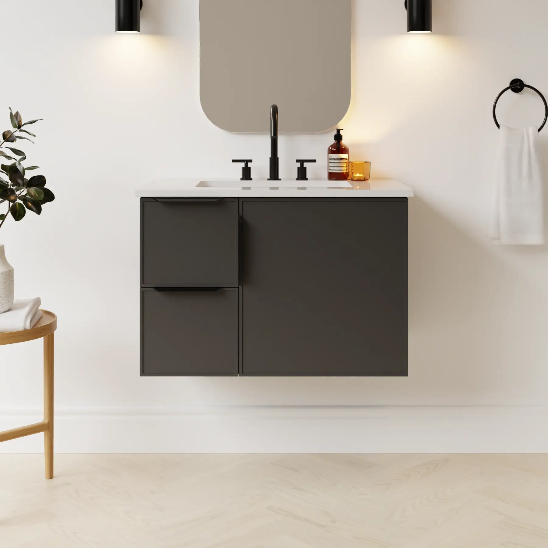dark grey satin paint vanity
