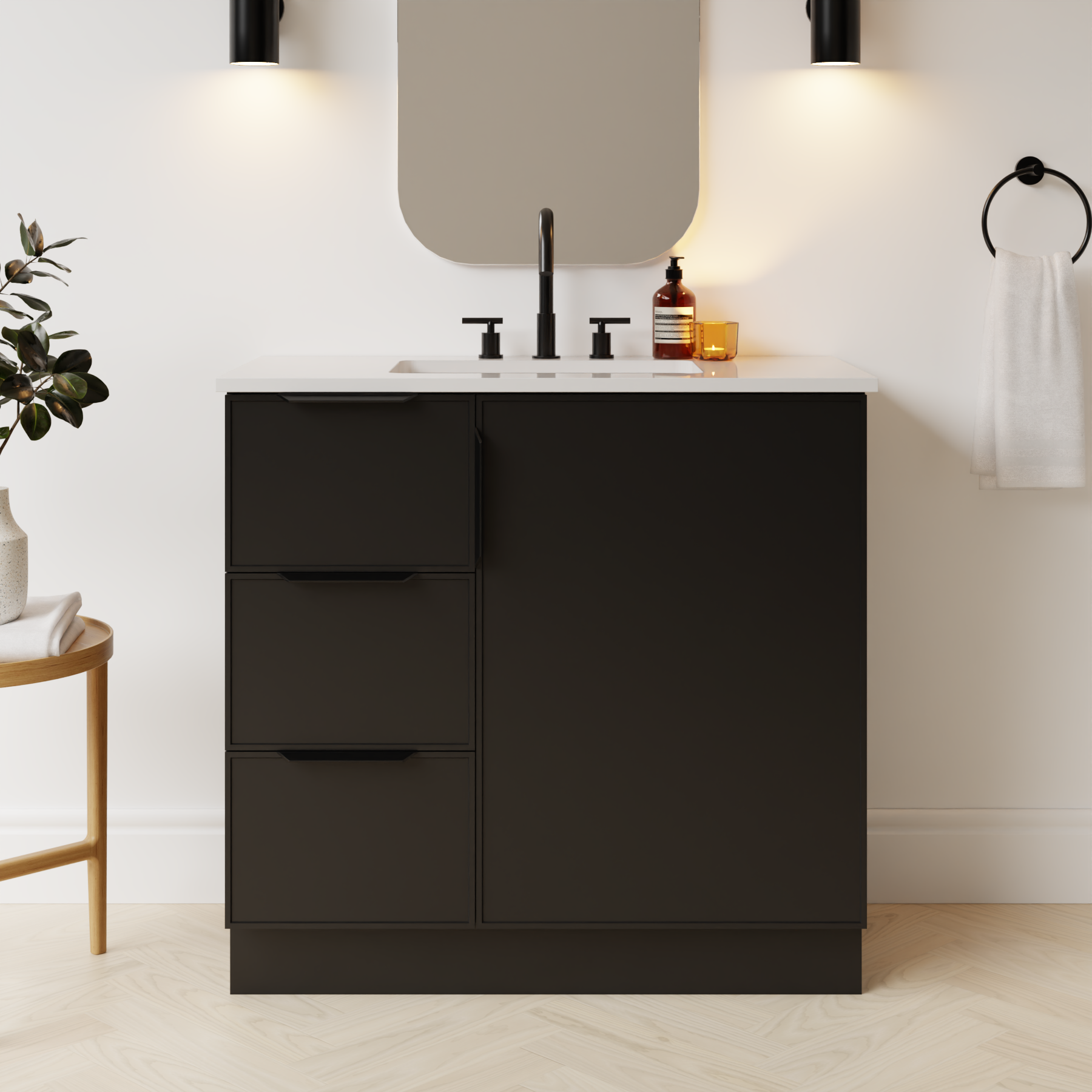 black satin paint vanity