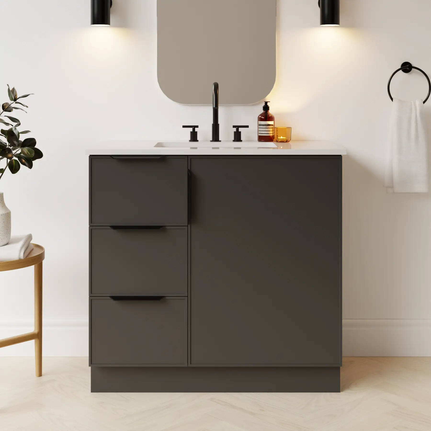dark grey satin paint vanity