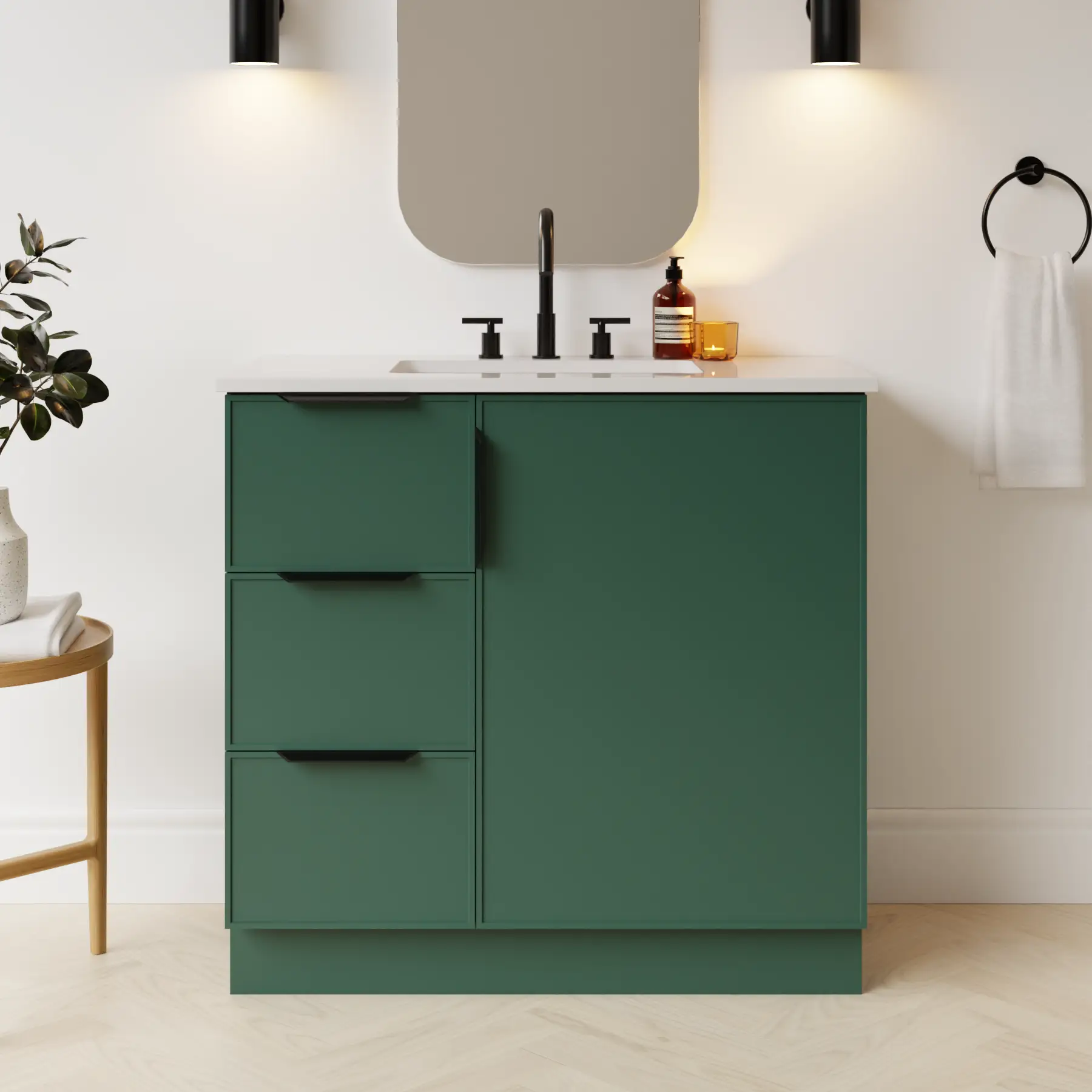 emerald green satin paint vanity