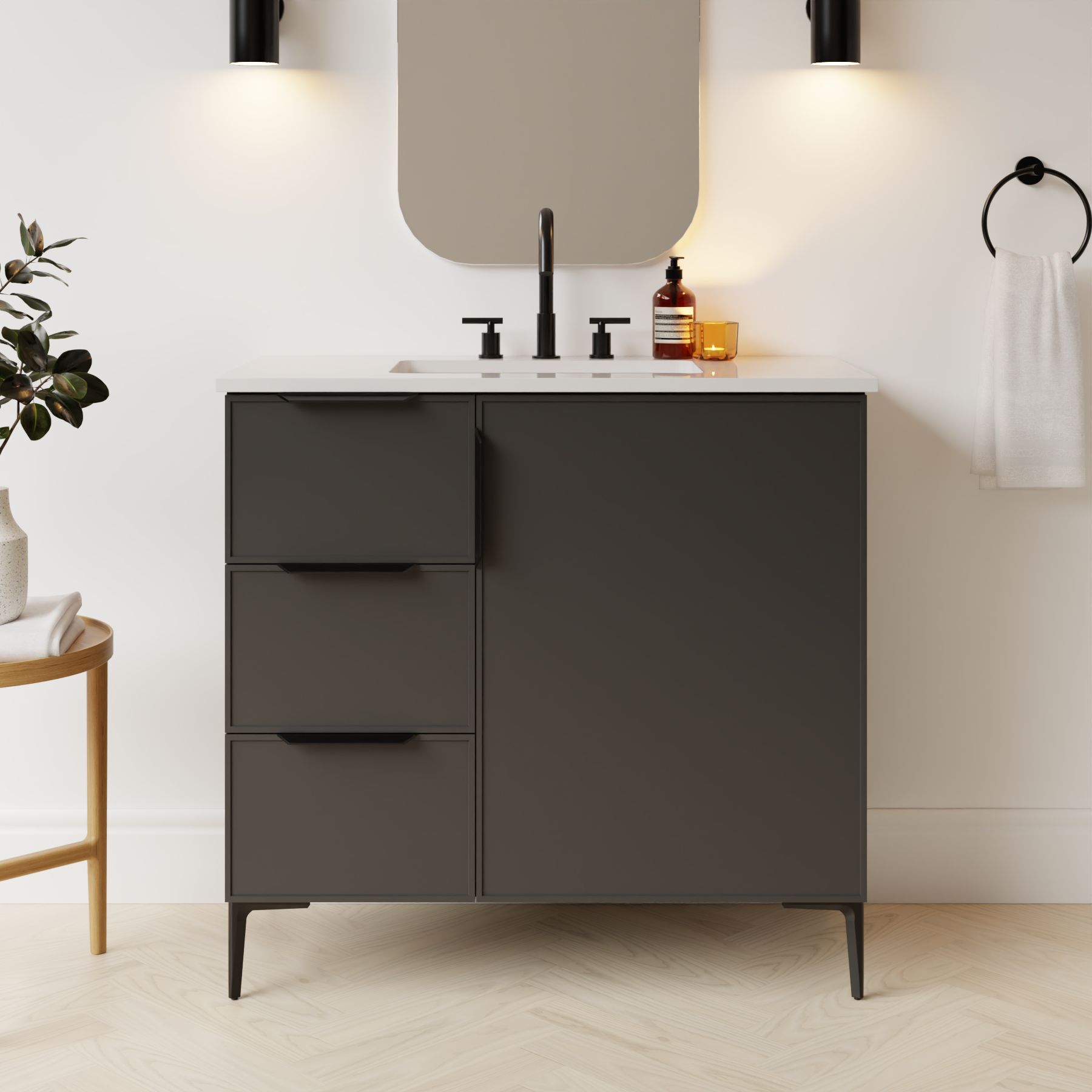 dark grey satin paint vanity