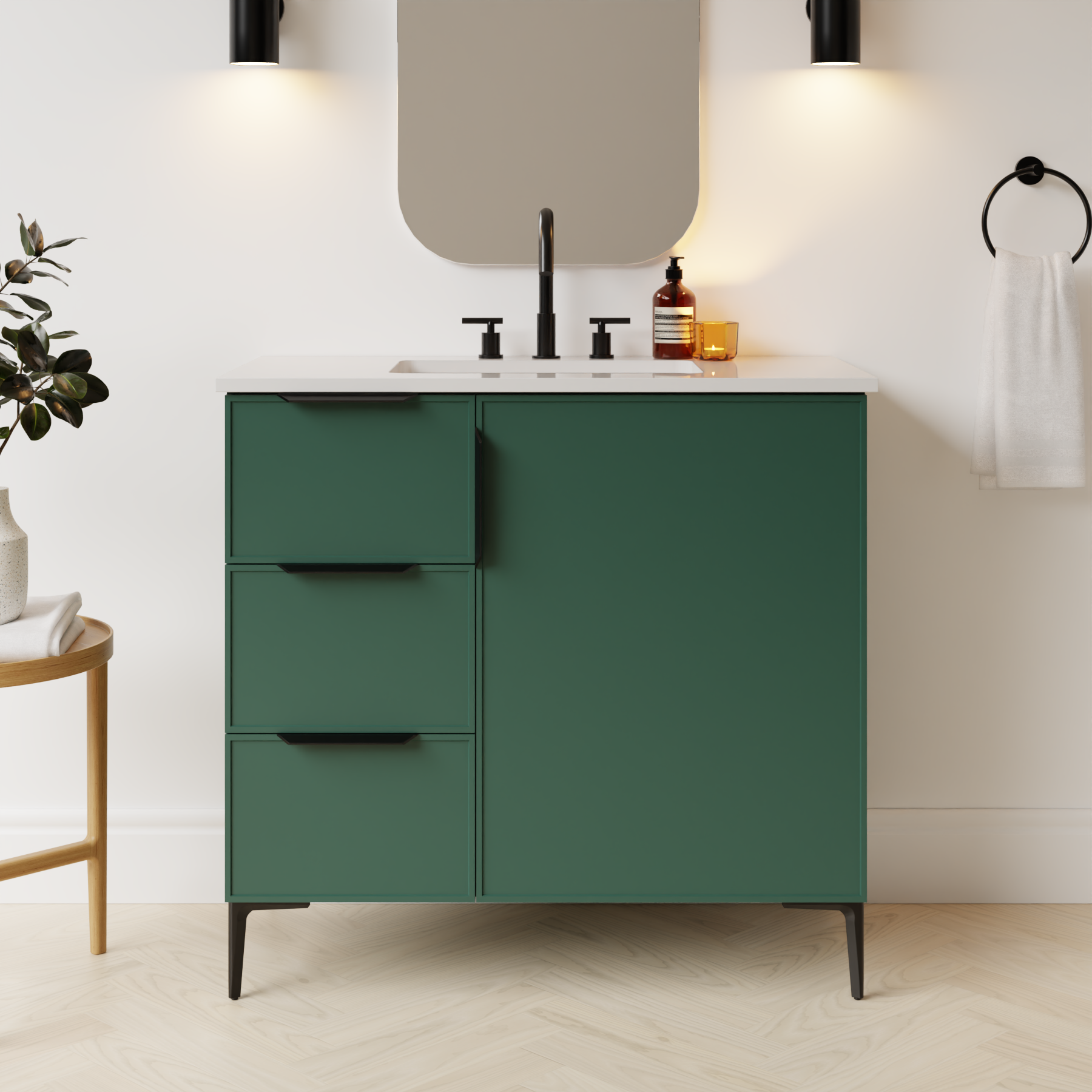 emerald green satin paint vanity