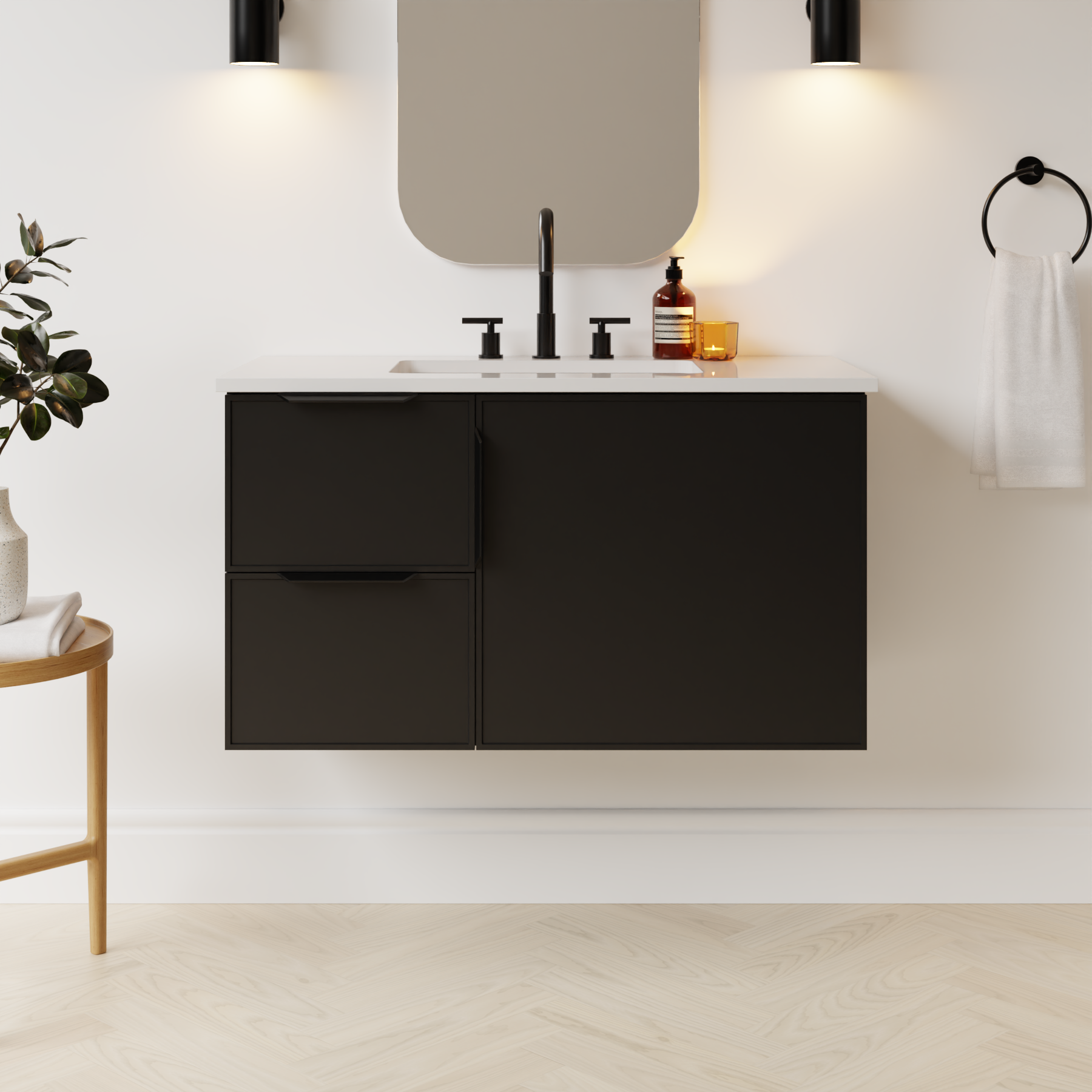 black satin paint vanity