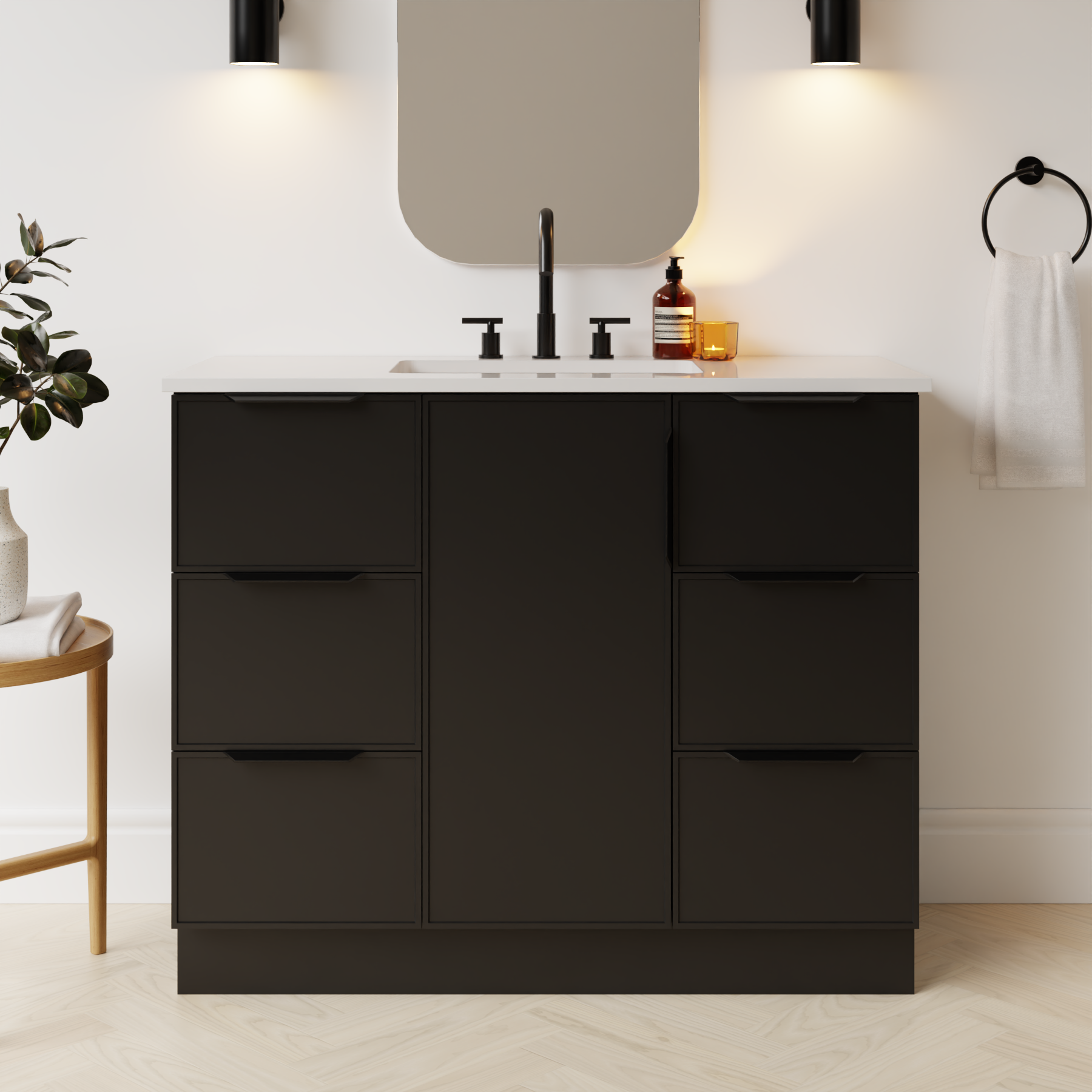 black satin paint vanity