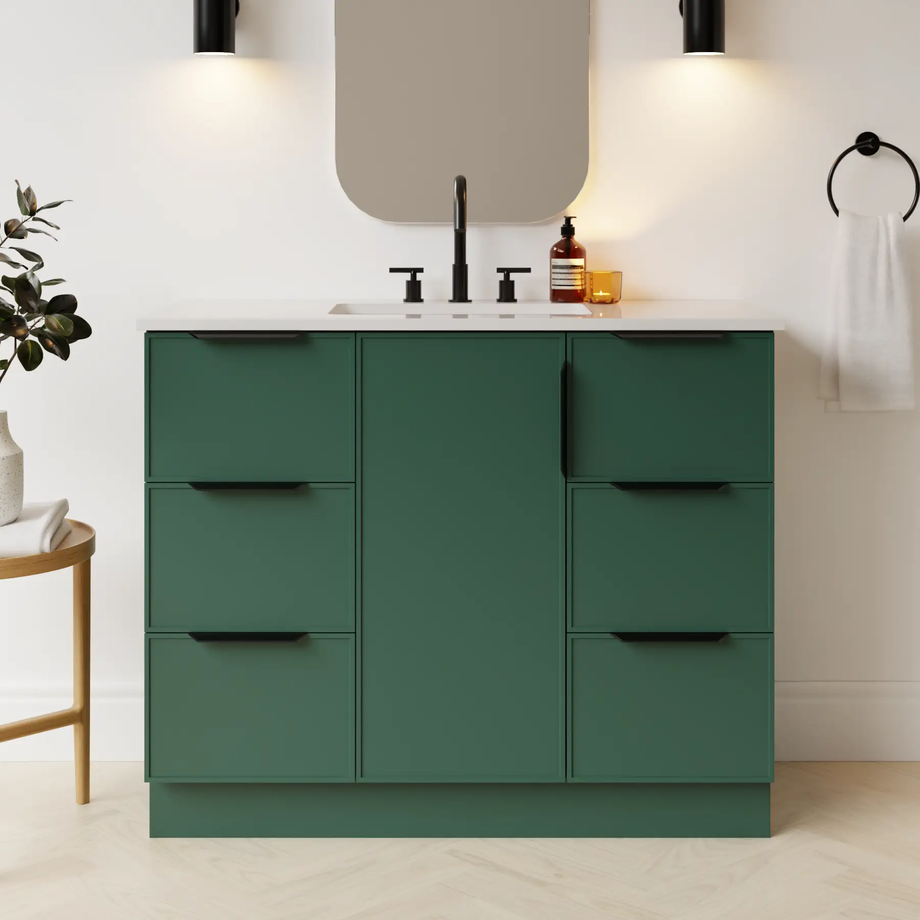 emerald green satin paint vanity