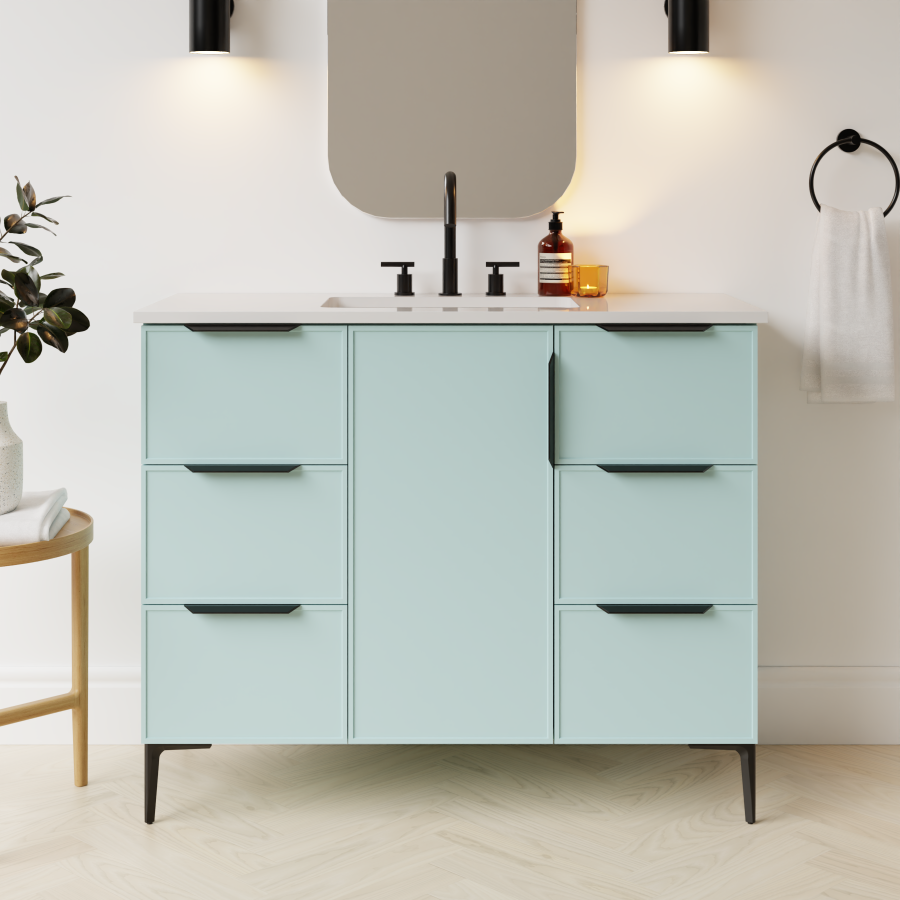 duck egg blue satin paint vanity