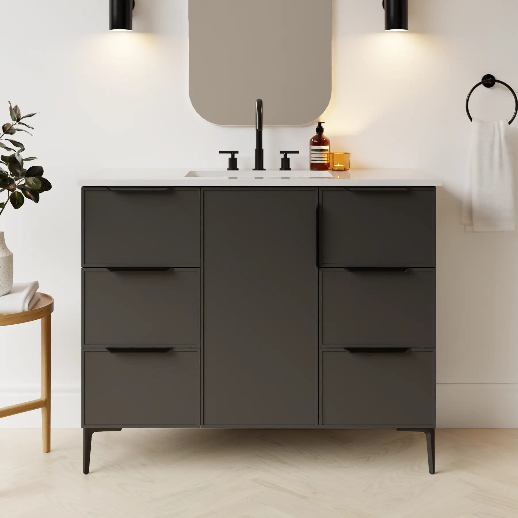 dark grey satin paint vanity