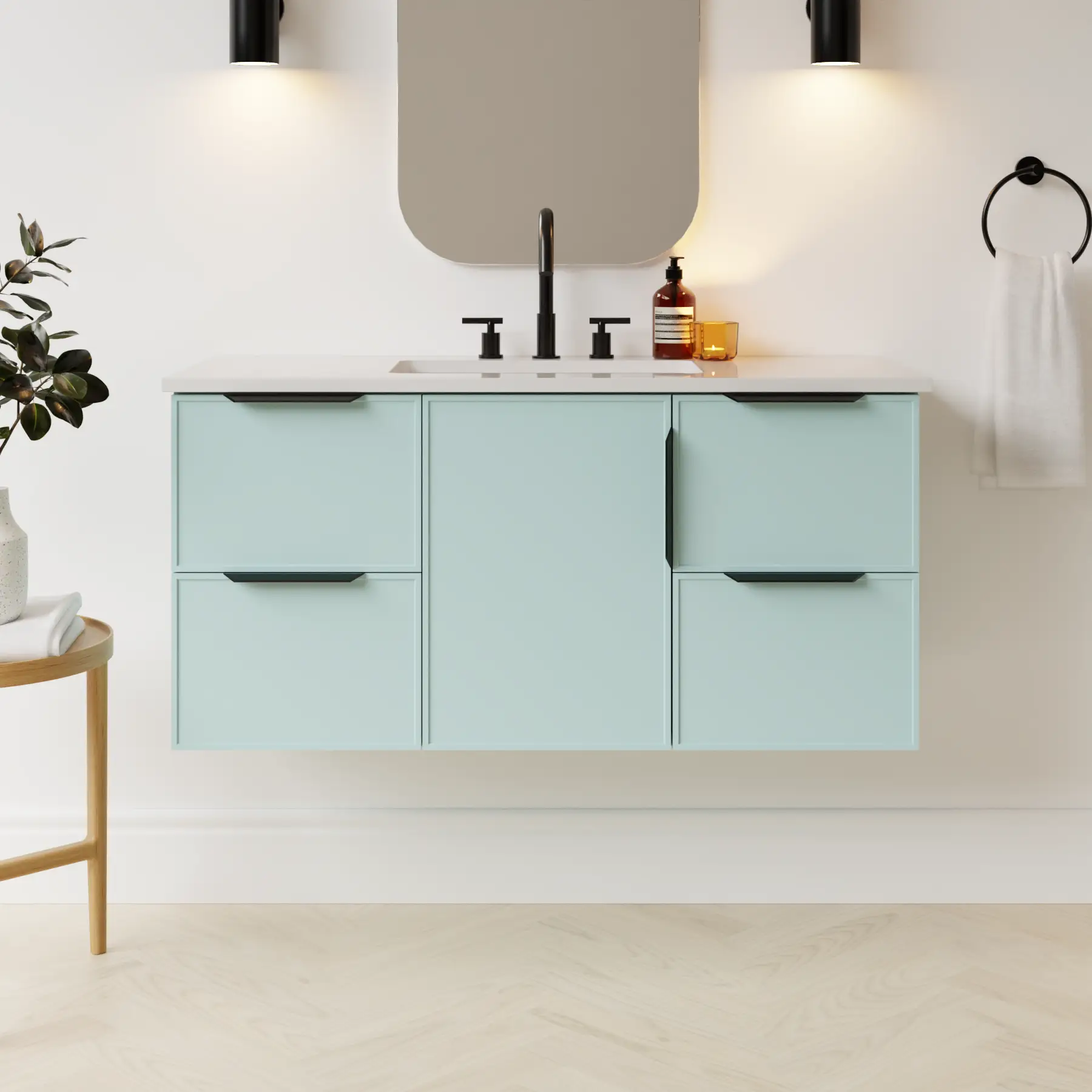 duck egg blue satin paint vanity