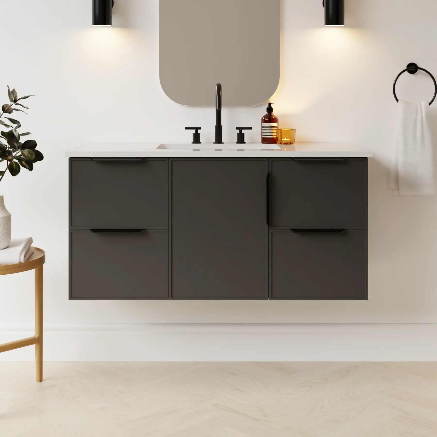 dark grey satin paint vanity