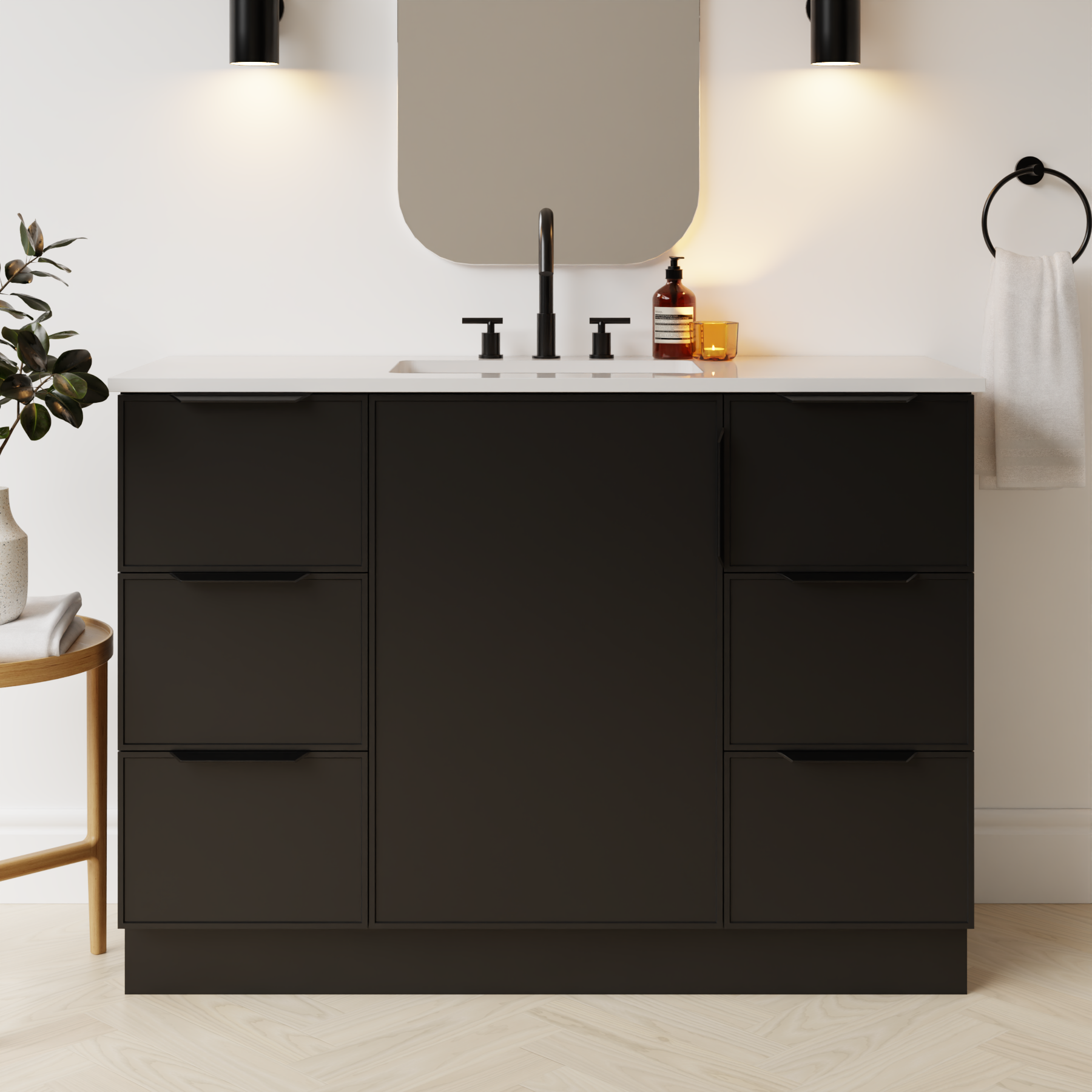 black satin paint vanity