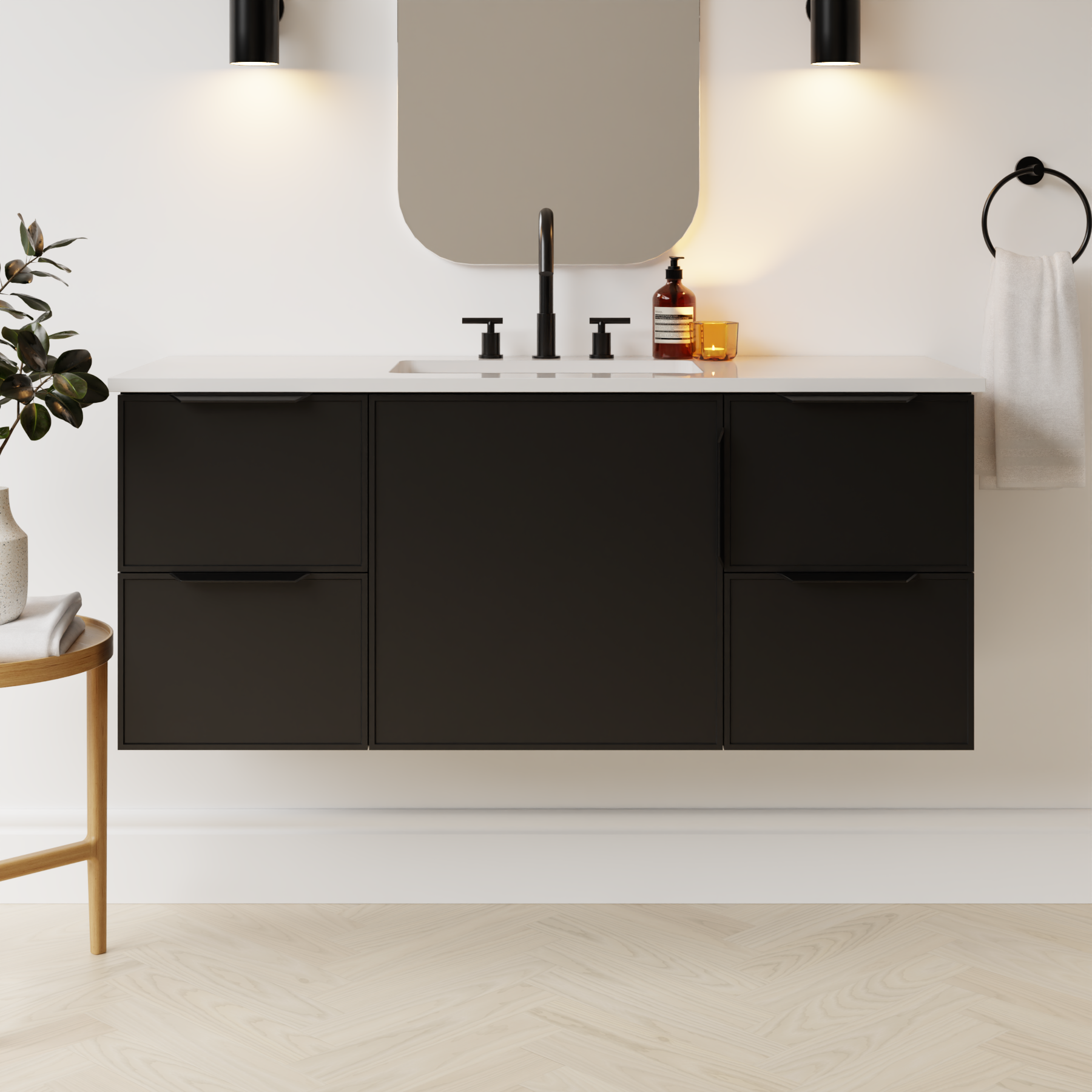 black satin paint vanity