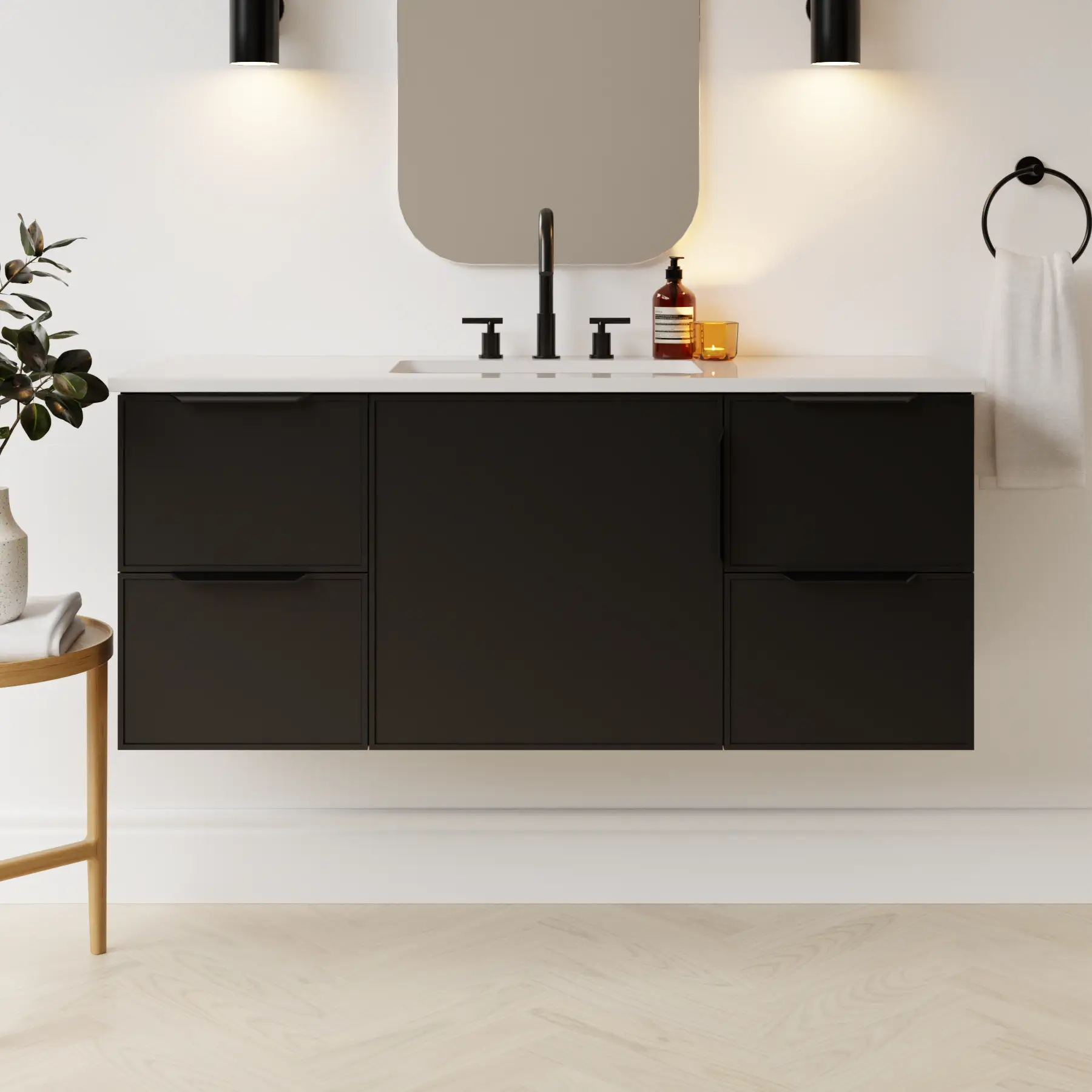 black satin paint vanity