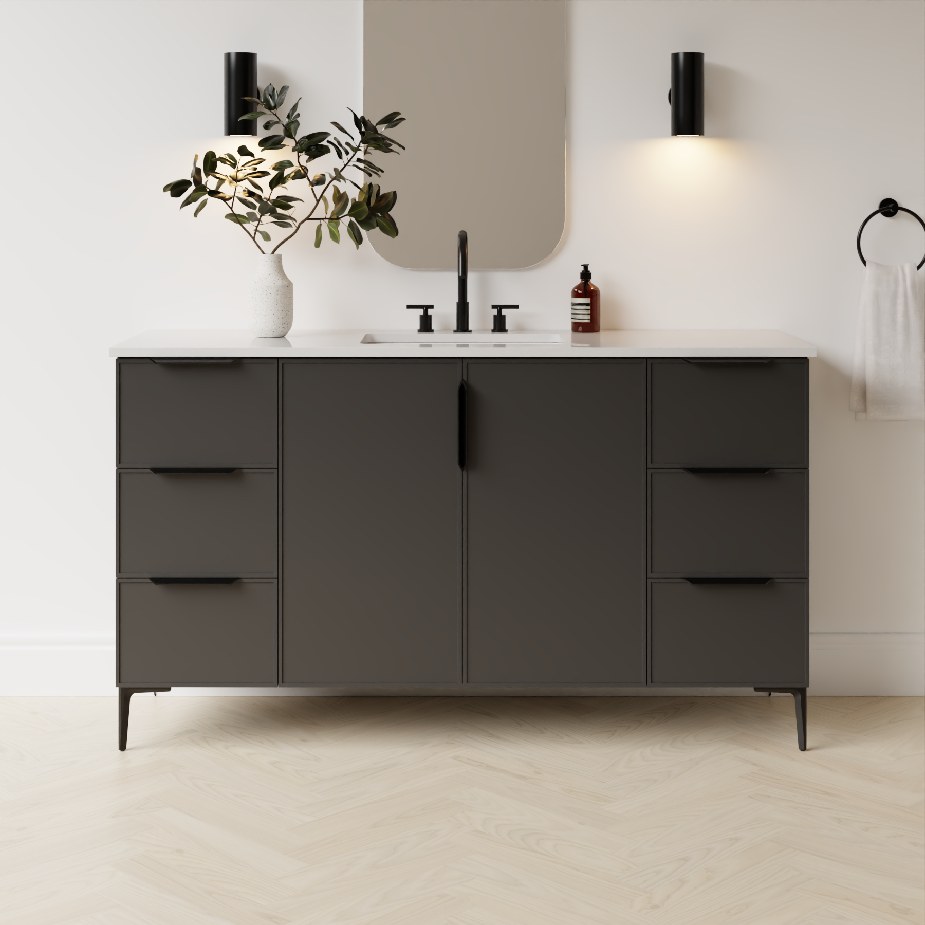dark grey satin paint vanity