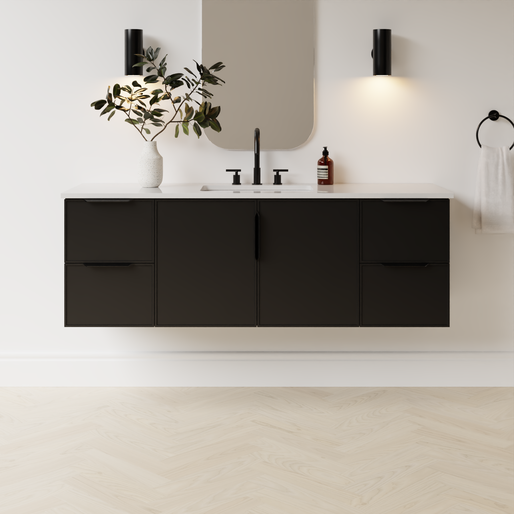 black satin paint vanity