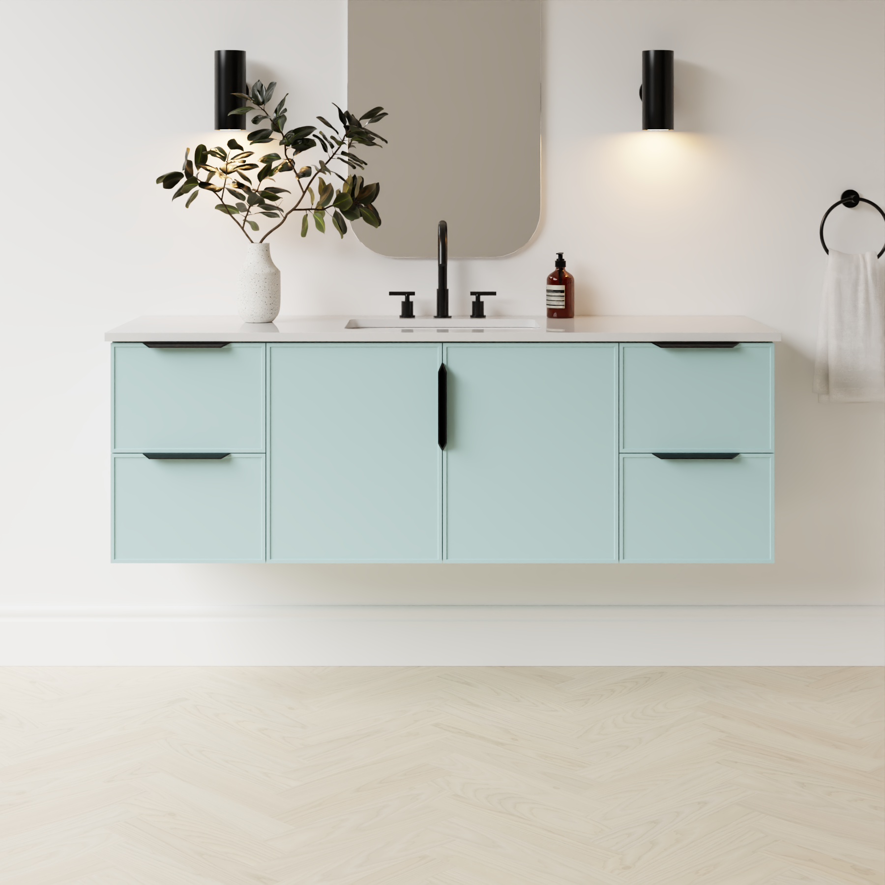 duck egg blue satin paint vanity