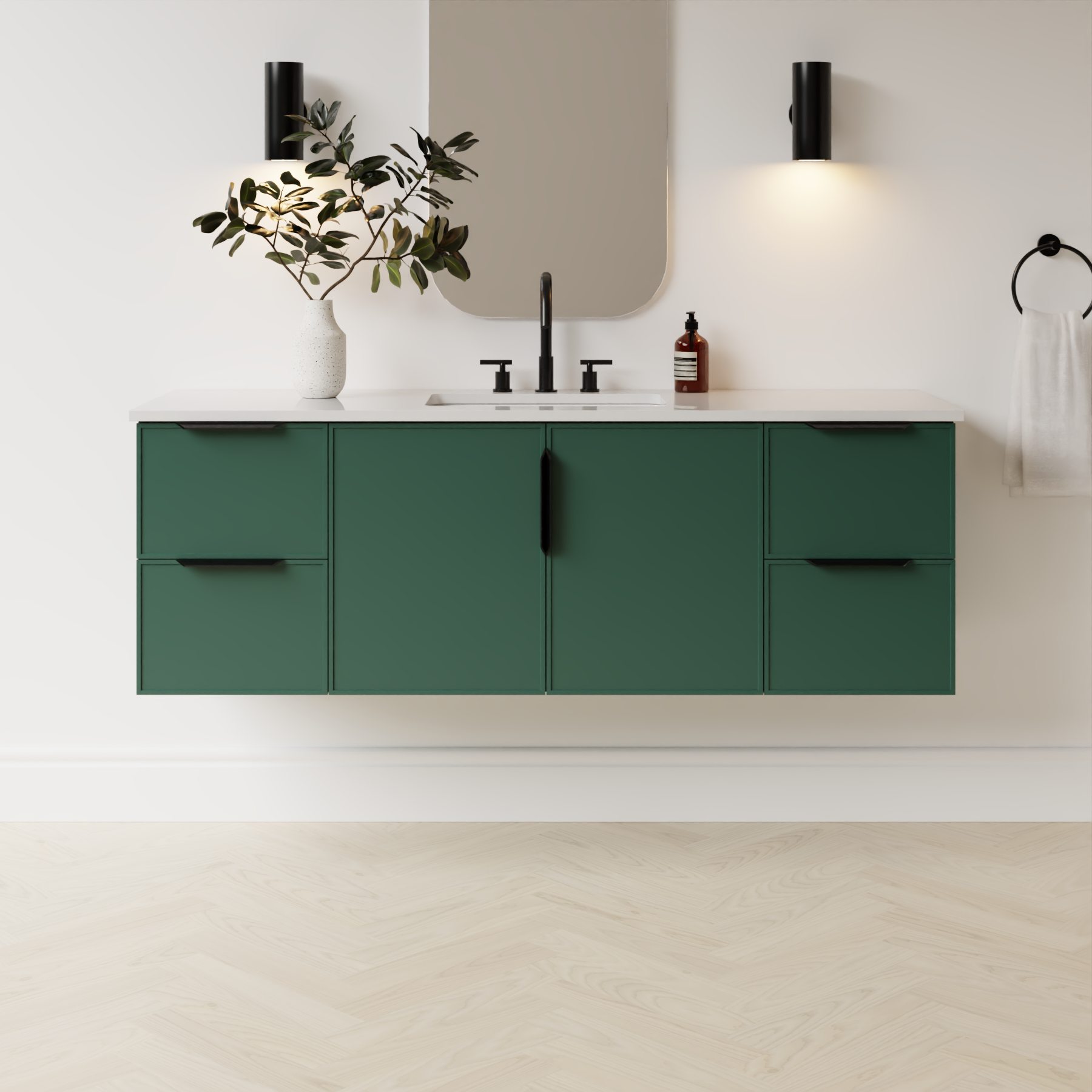 emerald green satin paint vanity