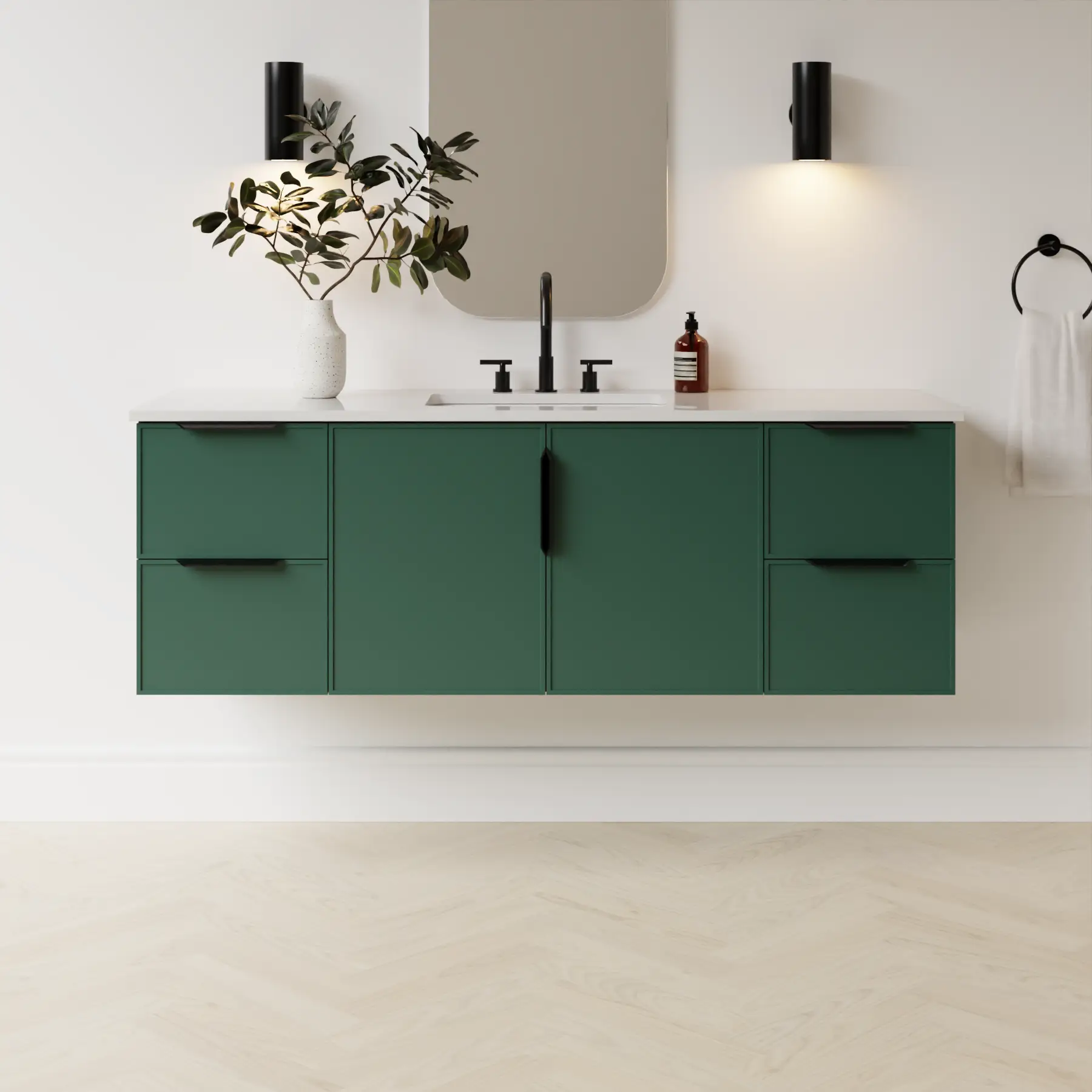 emerald green satin paint vanity